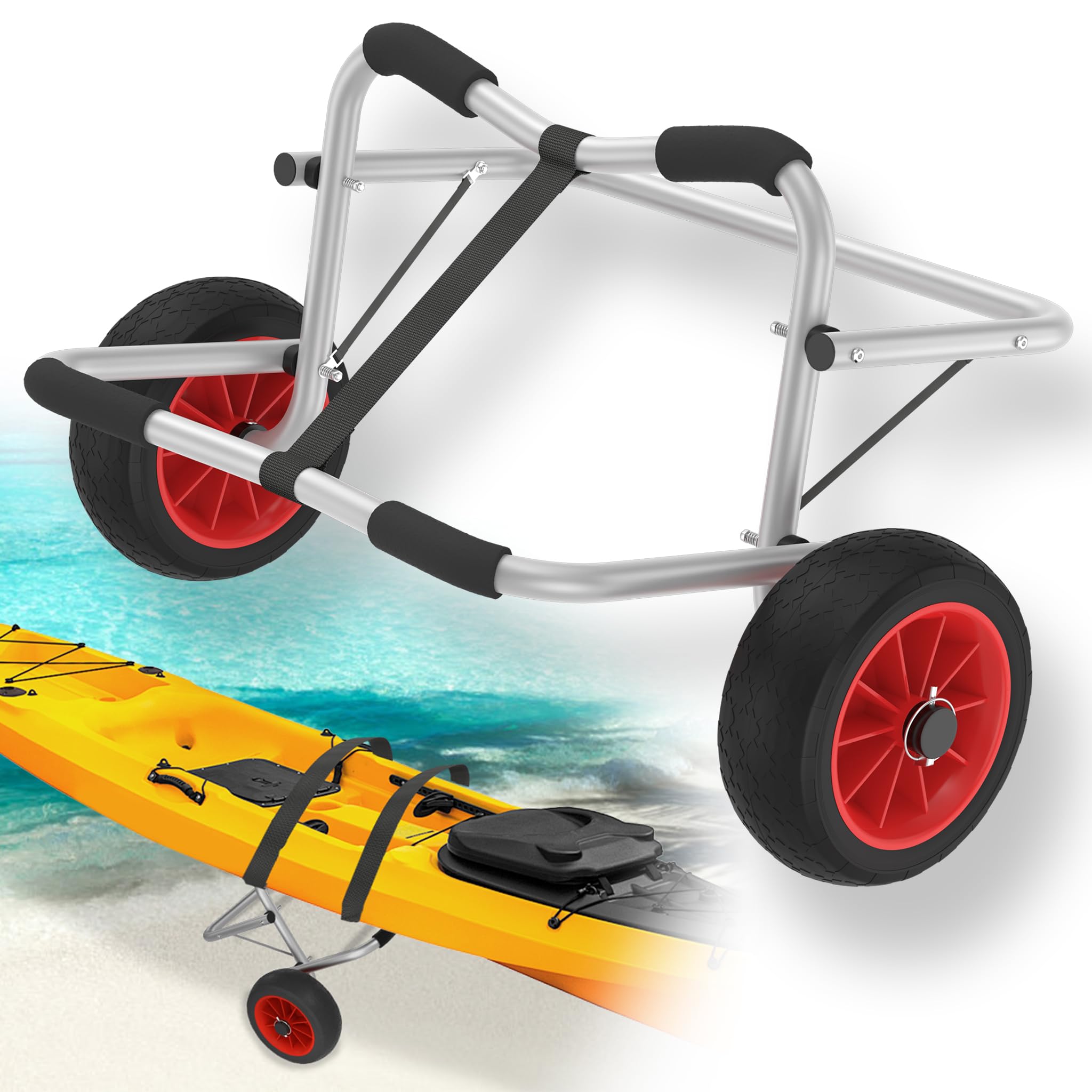 Kajakwagen Faltbarer Transportwagen aus Alu mit 2 PU-Räder & Spannriemen Kanuwagen Bootswagen Surfwagen Bis 100KG für Kanu Kaja und Schlauchboot