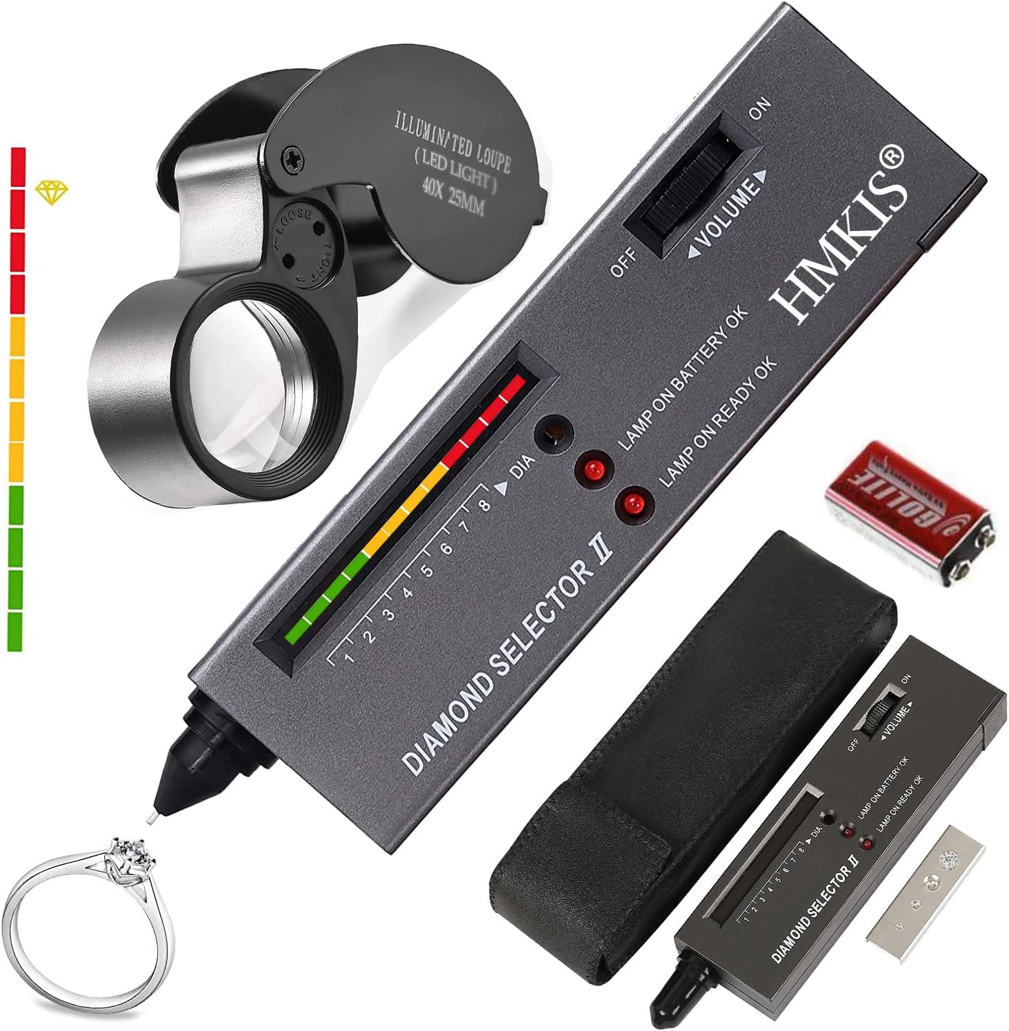 Diamond Tester, Jewelry Diamond Tester Pen ๏ผ 40X Mini LED Magnifying, Diamond Selector for Novice, Thermal Conductivity Meter