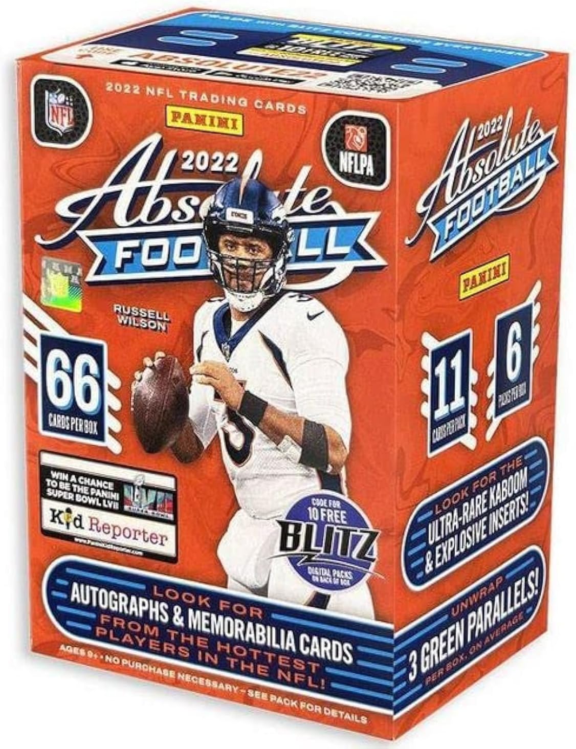 2022 Panini Absolute NFL Football Blaster Box - Look for Kaboom! & Explosive Inserts - 6 Packs, 66 Cards per Box