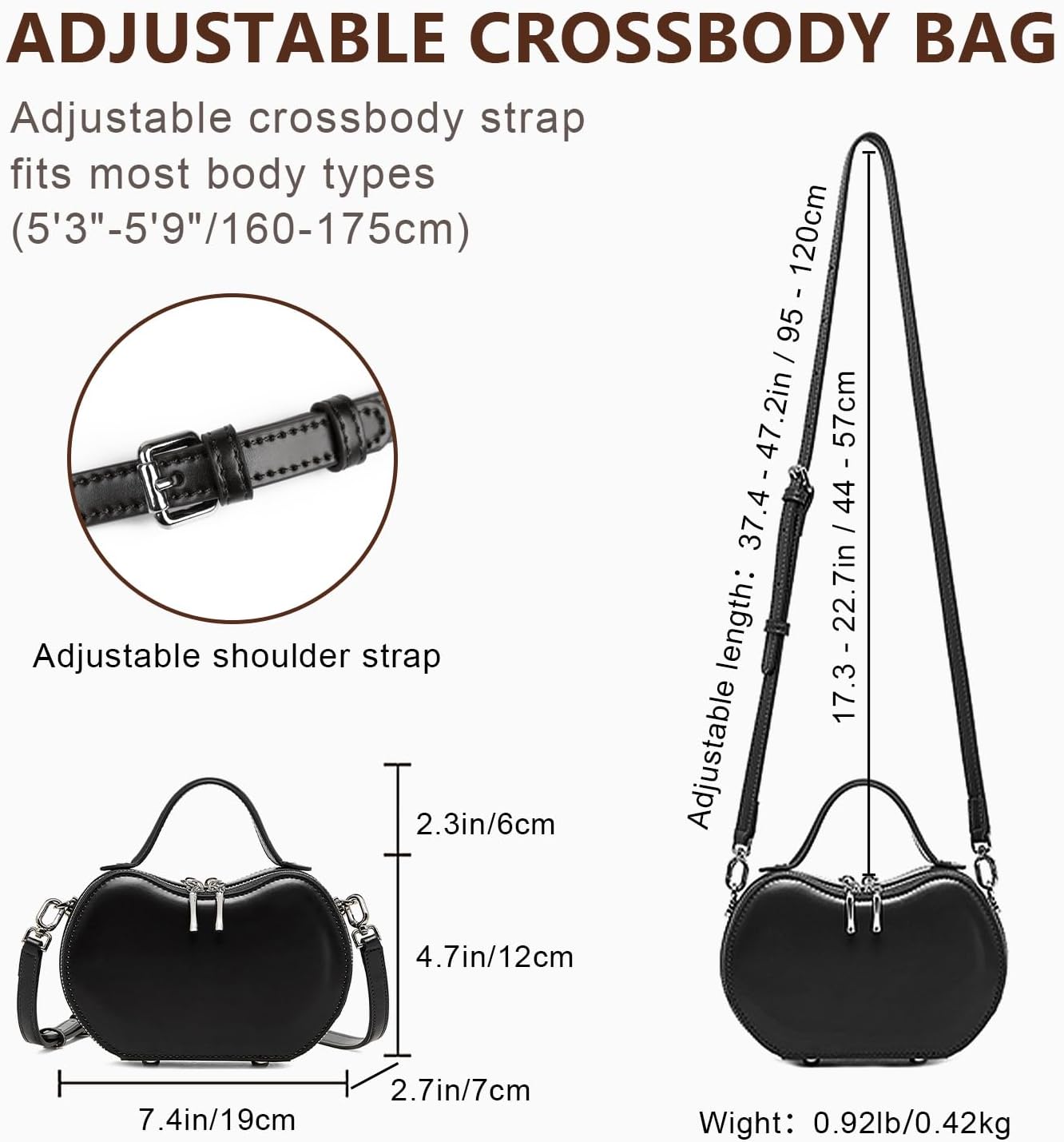 Leather Shoulder Bag for Women, Crossbody Bag with Adjustable Strap, Apple Genuine Leather Mini Purse for Women - Image 3