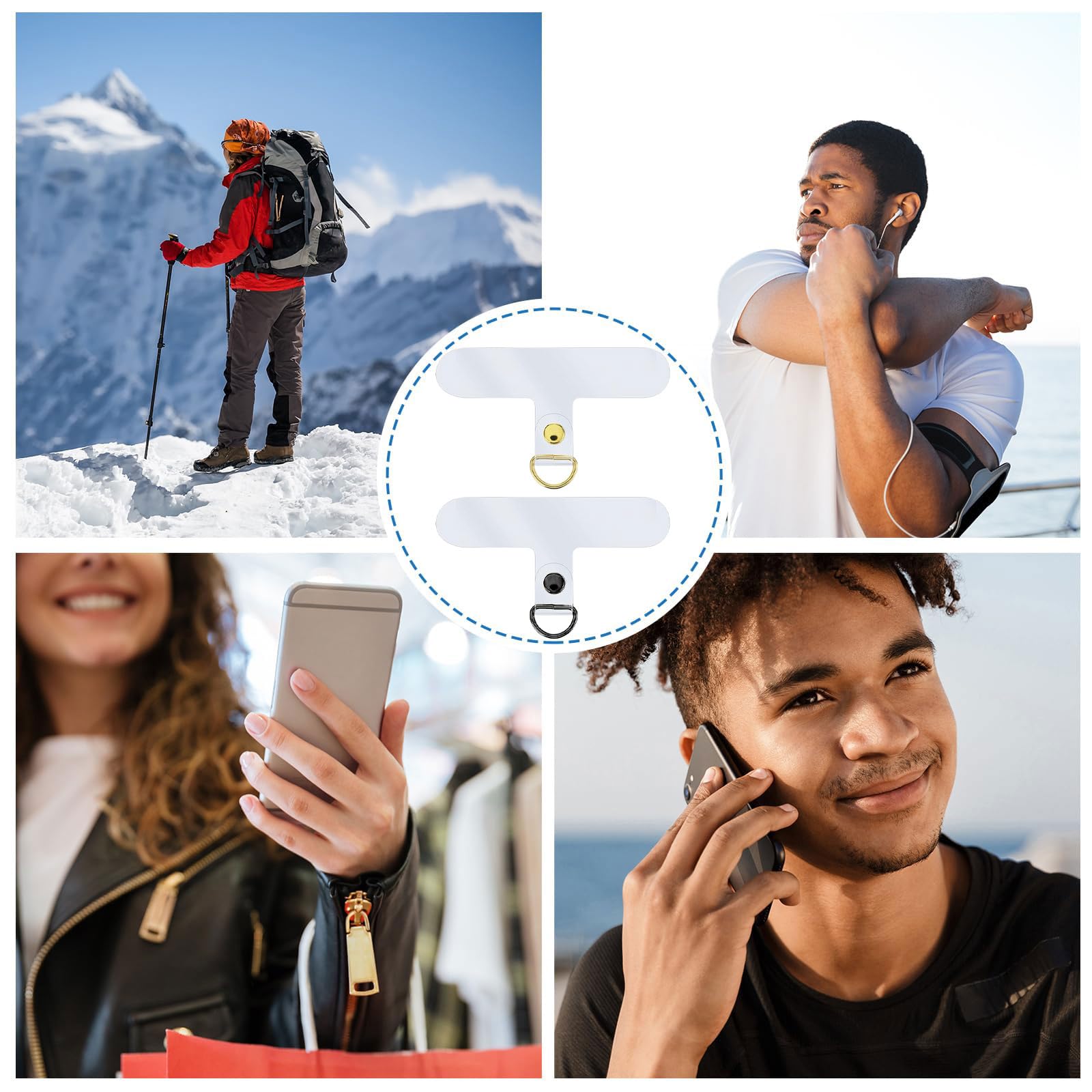 RYMAUP Telefoonriem-patchpad – 2-delig, Metalen Ringen, Universele Bevestiging Voor Telefoonhoesjes – Zonder Lijm, Eenvoudig Te Monteren – Voor Sleutels, Portemonnee En Meer