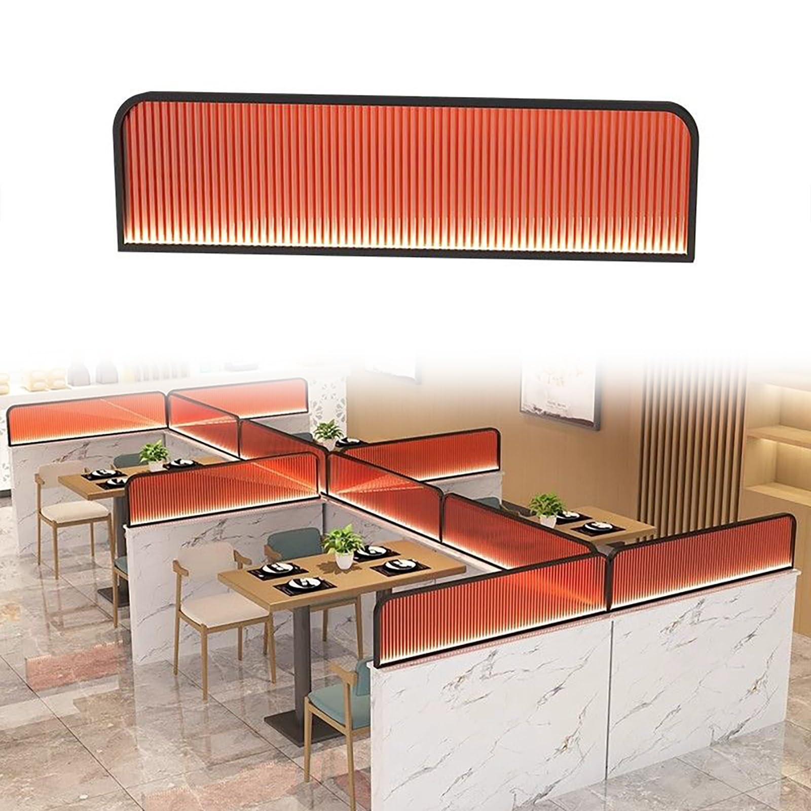 KLGFBDC Orange Iron Dividers for Dining Areas, Stainless Steel Frame Glass Opaque Privacy Separator, Countertop for Office, Restaurant & Workspace Table Top (60x30cm / 24x12in)