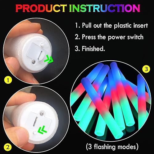 Miniatura 3 de 25 varillas de espuma brillantes a granel varillas de espuma con luz LED suministros de fiesta que brillan en la oscuridad para niños y adultos 3