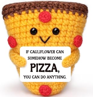 Mini Teacher Appreciation Gifts for Women Men Handmade Crochet Pizza | Eterfordista Fall Office Decor Self Care Mental Health Stress Relief Birthday Gift for Coworkers Work Besties Boss