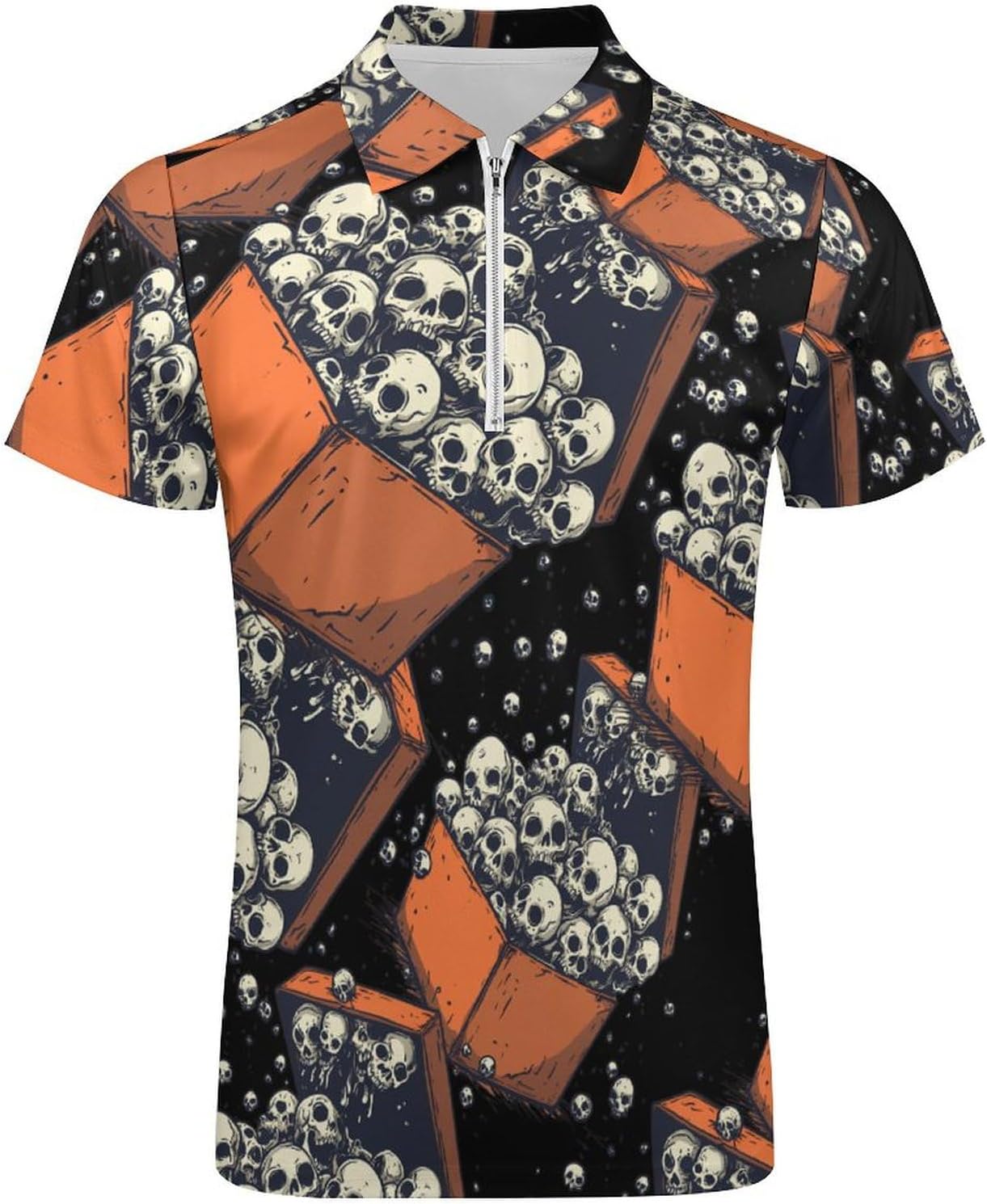 Goth Cute Skull Box Polo Shirts for Men Dress Shirts Short Sleeve Golf Shirt Casual T-Shirts Top