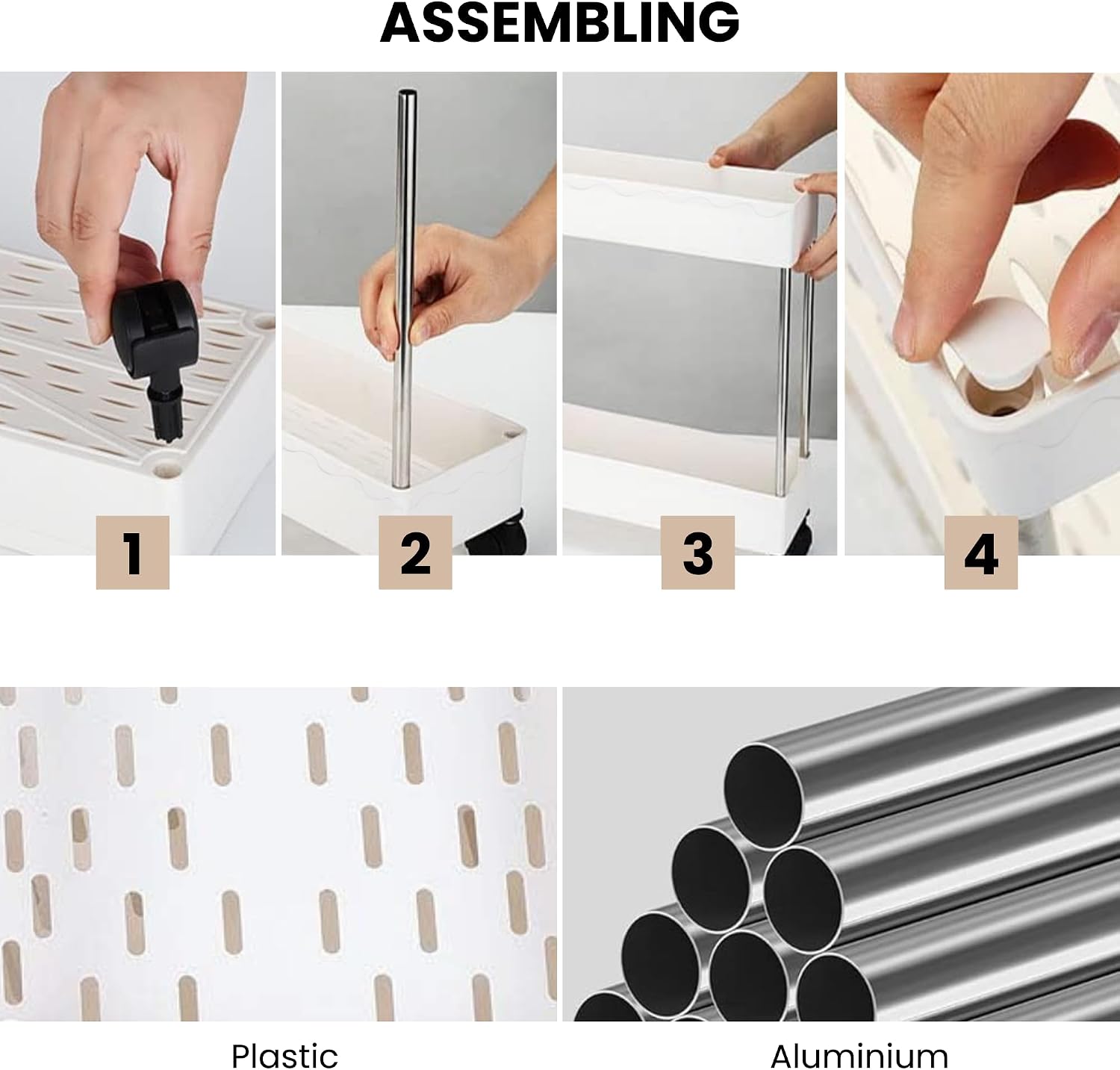 Storage Trolley, Rolling Shelf, Trolley with Wheels, Easy to Move, Removable Hooks, Divisible, Plastic for Storage or Kitchen (4 Levels / 86 x 40 x 20 cm) image 5
