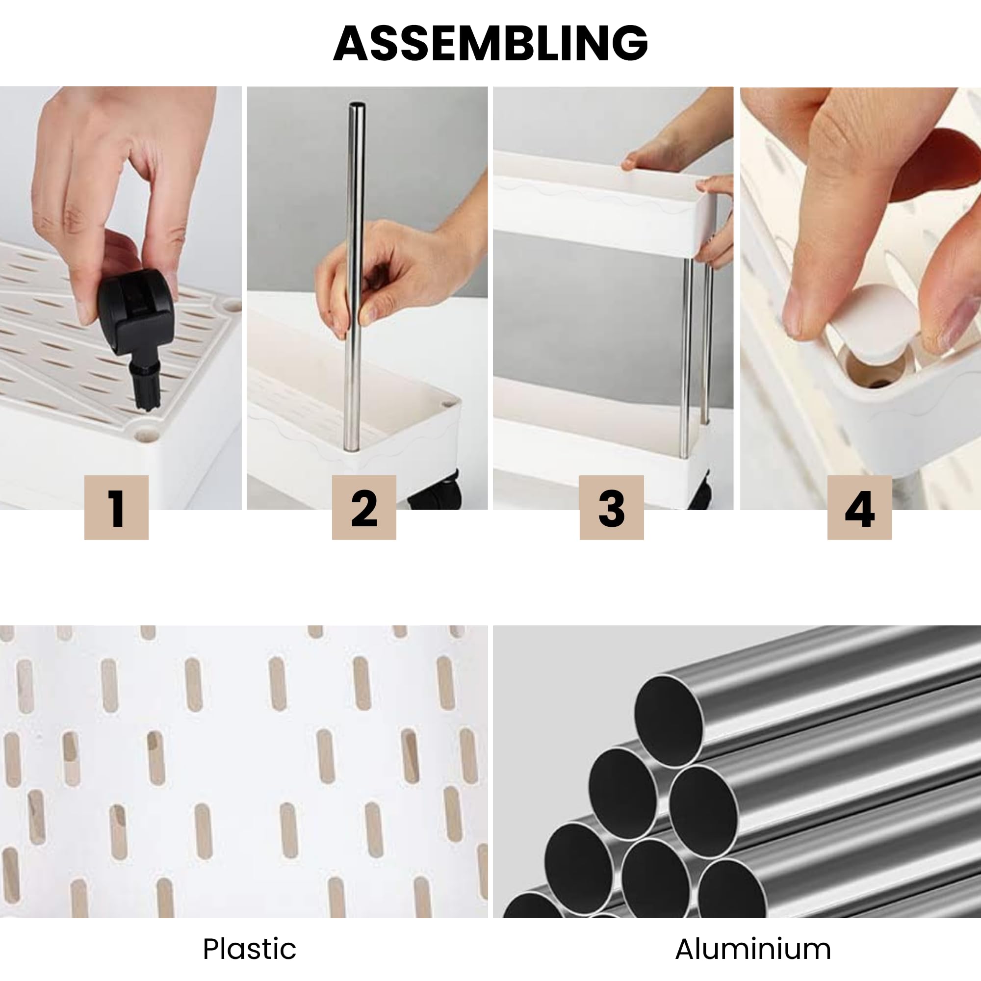 Carrello Portaoggetti da Cucina, Carrello Portaoggetti con Rotelle, Bagno, Facile da Spostare, Ganci Rimovibili, Divisibile, Riporre gli Oggetti Per Cucina o Ufficio. (4 livelli / 86 x 40 x 20 cm)