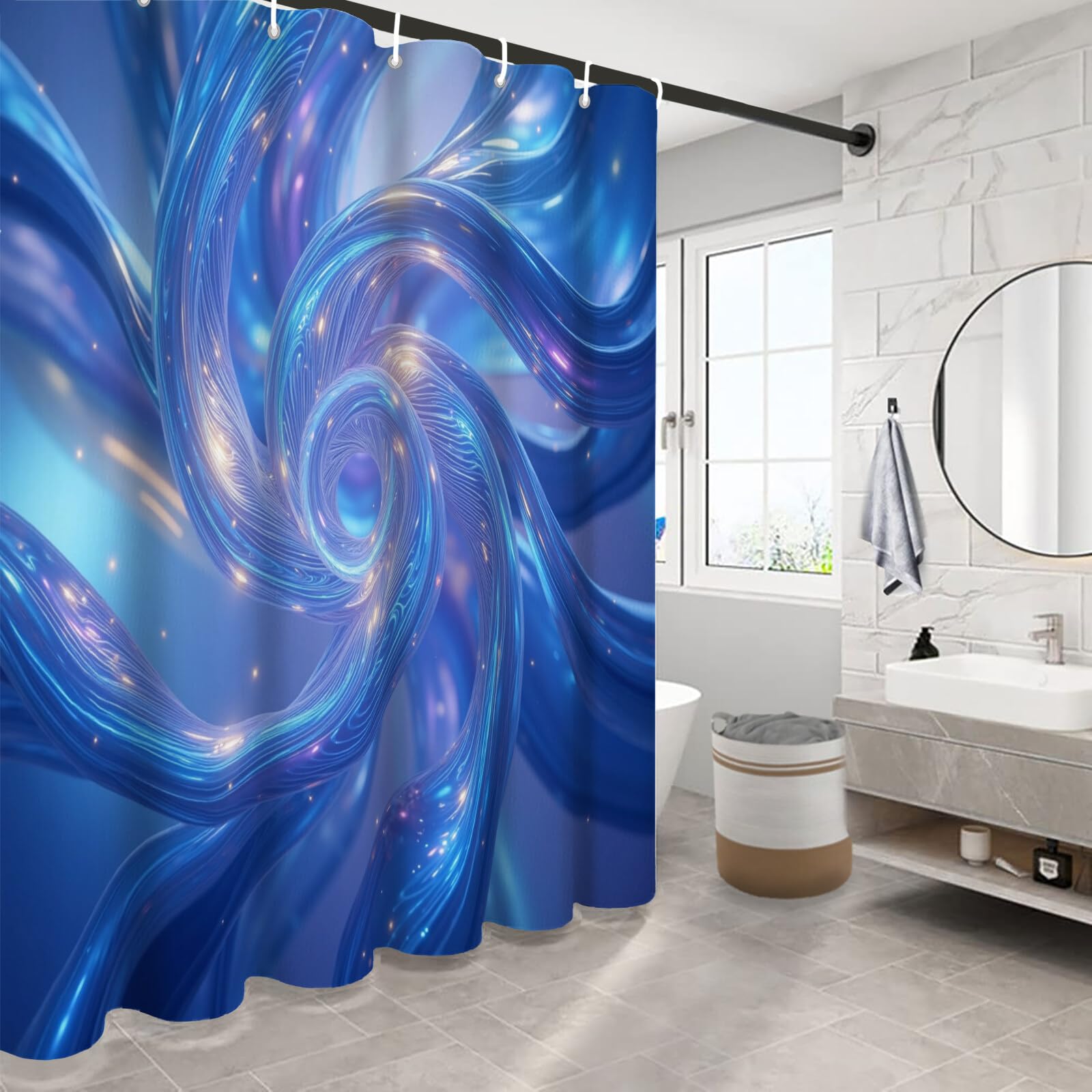 Rideau De Douche Lignes Spirales l'avenir Technologique Tissu Imperméable Lavable avec Crochets Anti Moisissure en Polyester Rideau Douche pour Salle De Bain