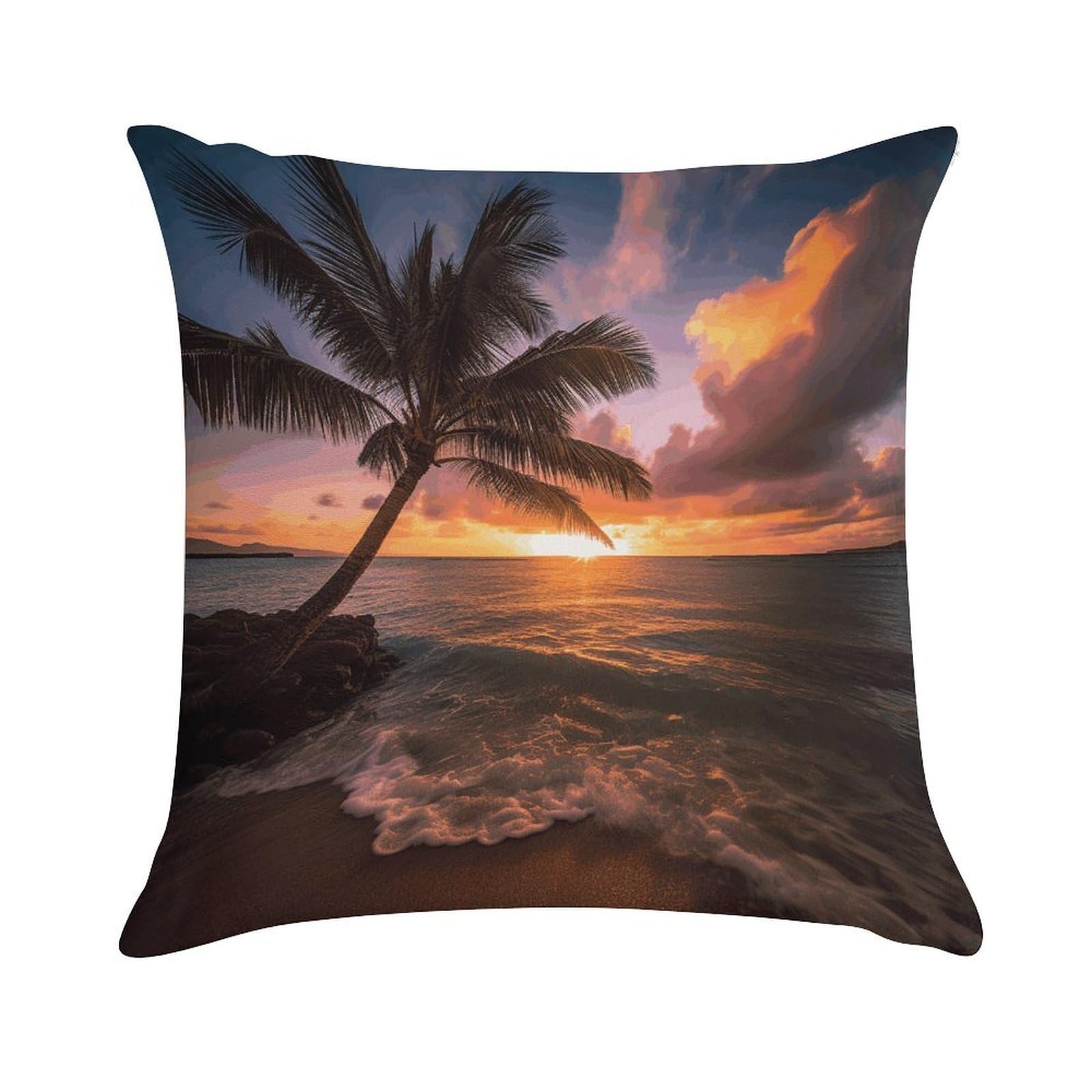 VstaDank Palm Tree Sunset Beach Throw Pillow Cover Square Lumbar Throw Pillow Case Soft Decorative Cushion Cases Short Plush Pillowcase with Zipper Luxury Cozy Pillows Shams for All Seasons