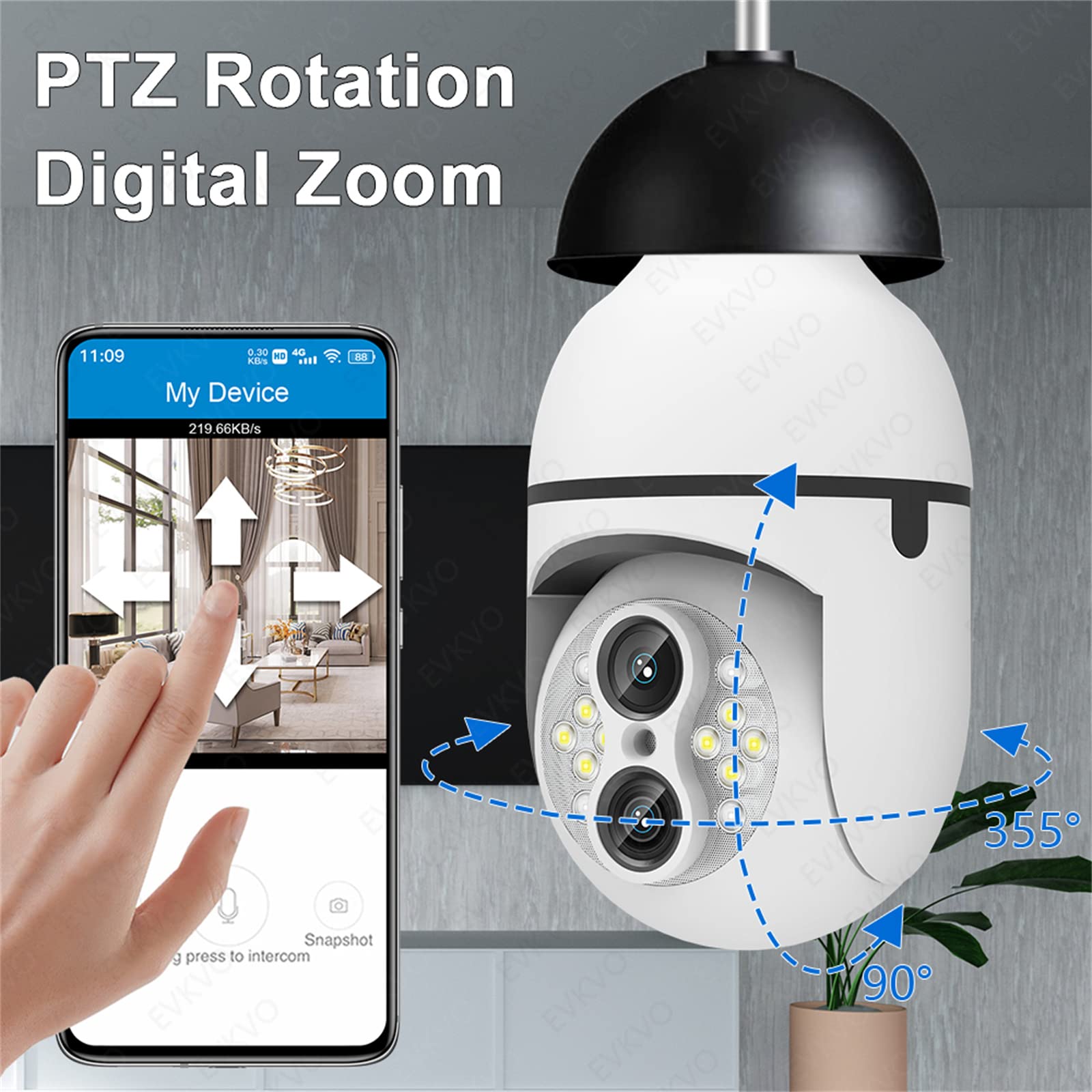 Caméra Ampoule Full HD 4MP Zoom 10X Double Objectif E27 Ampoule Caméra De Surveillance WIFI Suivi Automatique 360 PTZ Caméra IP Couleur Vision Nocturne Sécurité IP CCTV