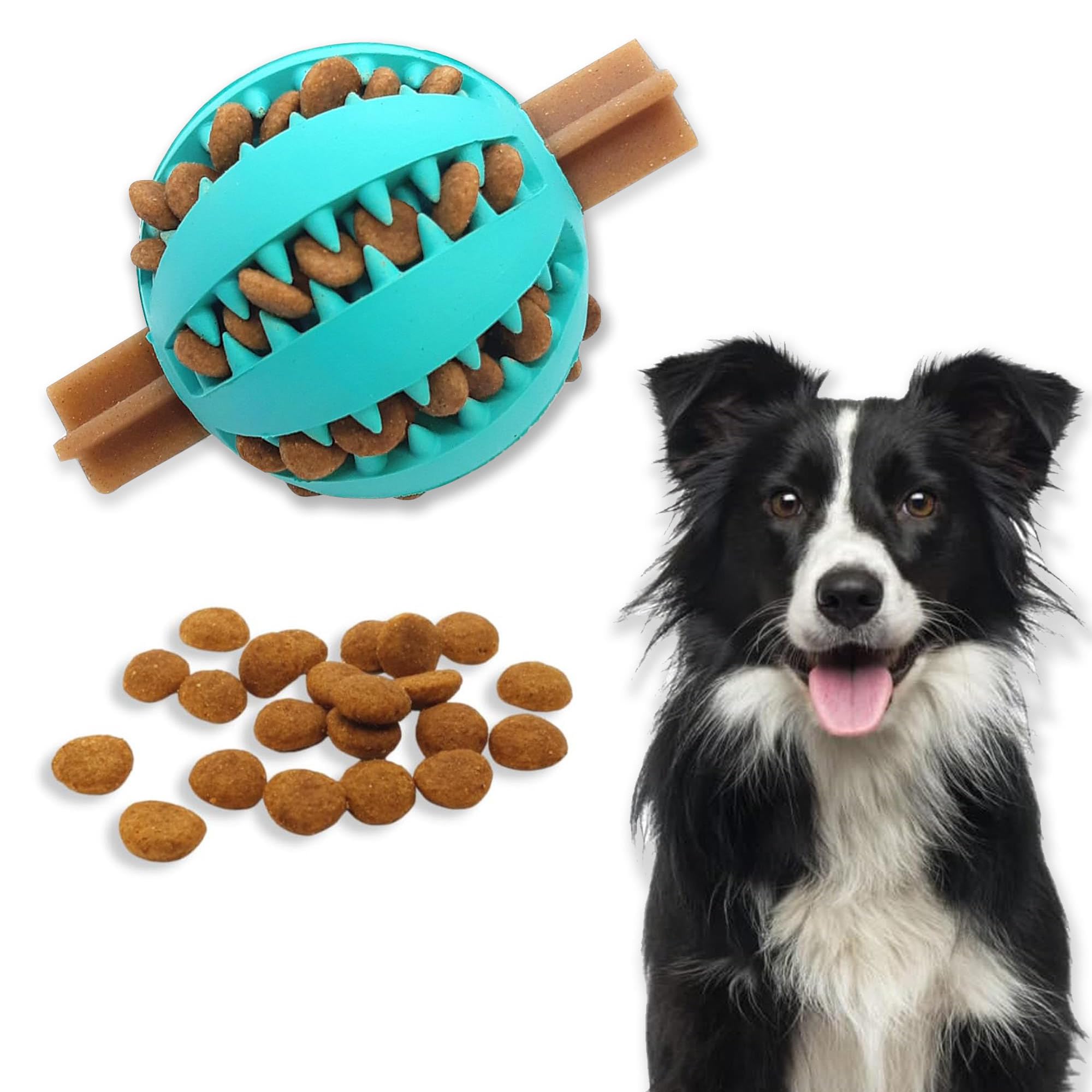 NextEraUK Dog Treat Dispenser Ball for Mental & Physical Stimulation - Dental Care Toy - Safe & Durable - Prevent Destructive Behavior, Ideal for Fetch - Blue, Medium 7cm/2,75in, 1Pack