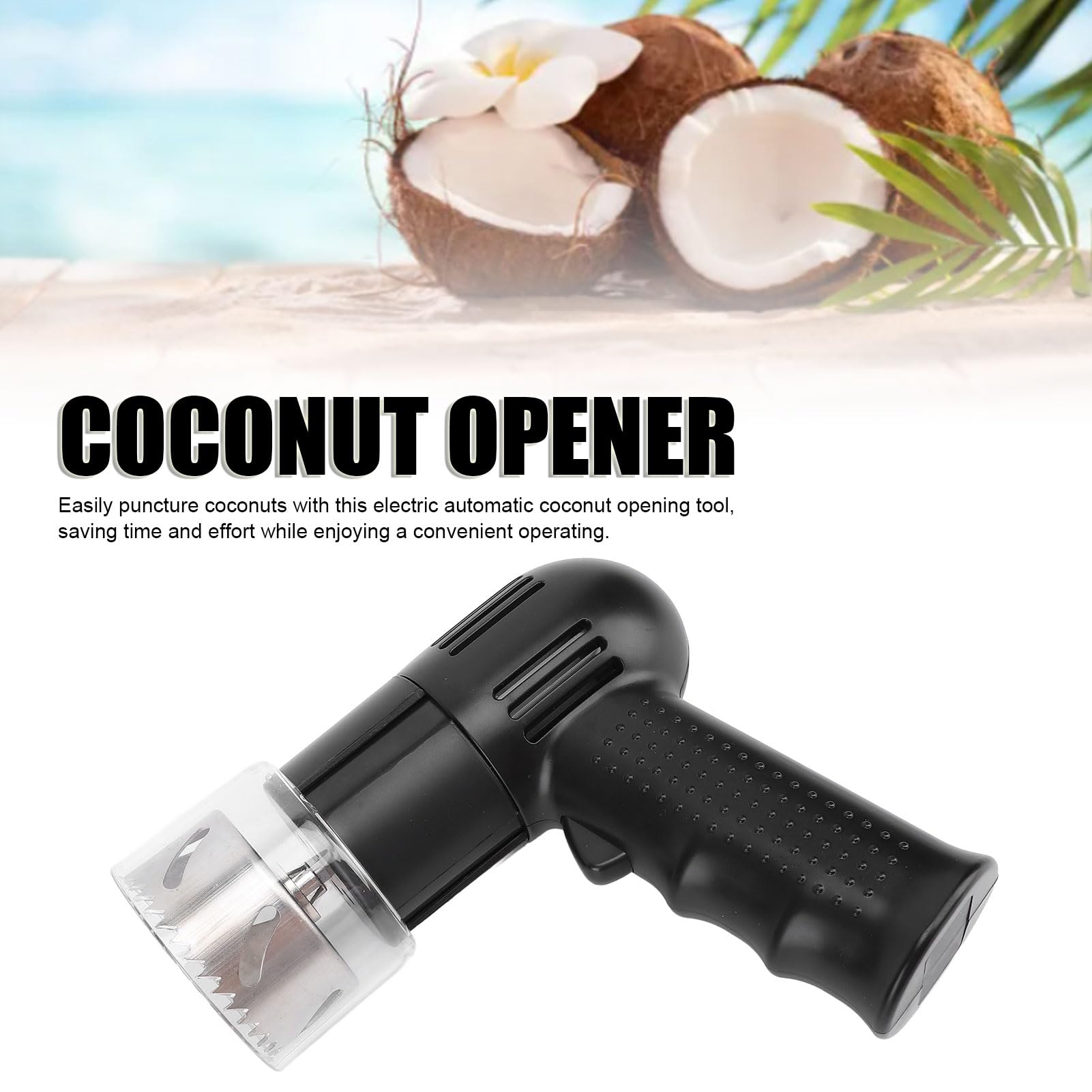 Electric Coconut Bottle Opener, Automatic Coconut Opener, Coconut Punch Opener Tool, Coconut Opener Tool Set, Stainless Steel Electric Opener Coconut Shell Remover (Black)