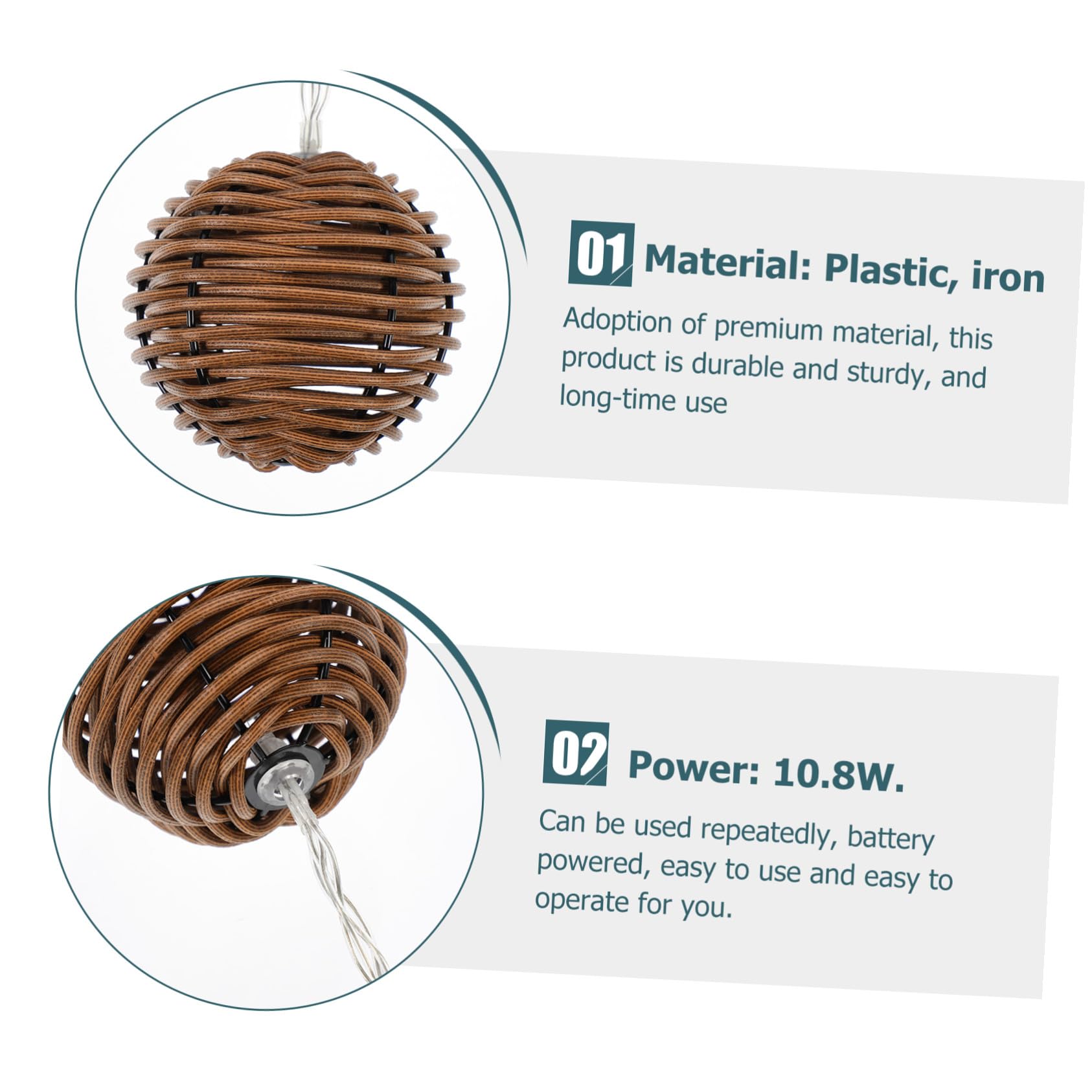 Dekorative Lichterkette 1 Satz in Rattan Optik aus Kunststoff und Eisen | Braun, 10, 8 W Beleuchtung, 3 Aa Batterien nicht Enthalten, für Party und Hochzeit