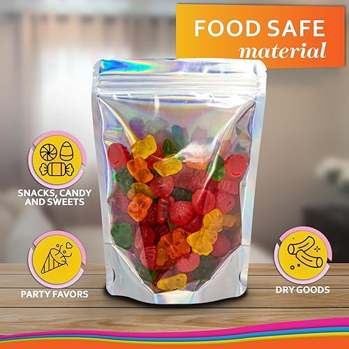 Miniatura 6 de 100 bolsas de Mylar iridiscentes resellables - Bolsas sellables con cierre hermético de 5 x 7 pulgadas, bolsas de pie sellables con cierre térmico