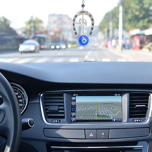 Miniatura 3 de Wakauto Colgantes de la suerte de elefante de ojos azules, adornos colgantes antiguos turcos budistas, amuleto turco de mal de ojo, colgantes para