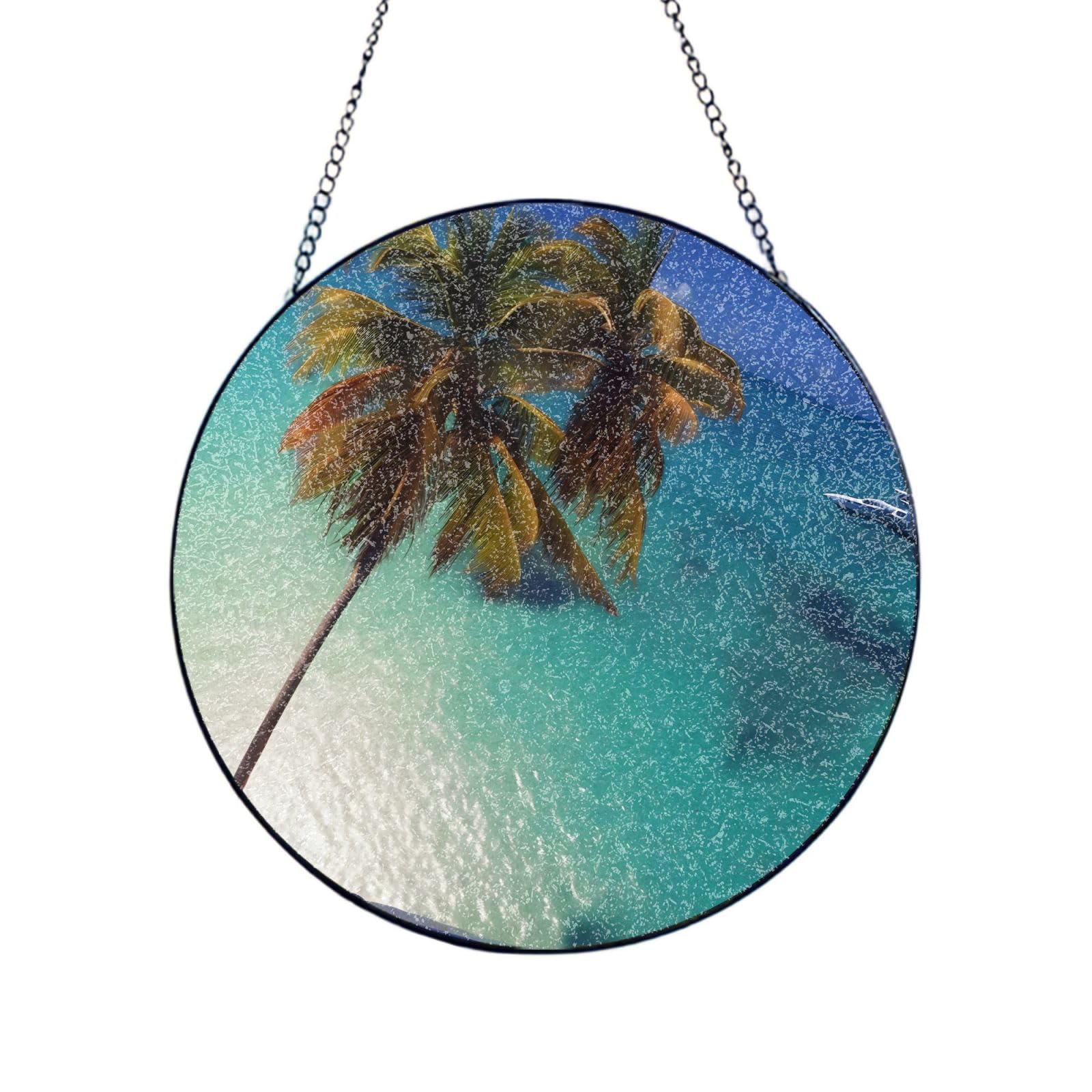 Beach Coconut Sunshine Stained Glass Sun Catcher for Window Garden Hanging Suncatchers Balcony Decor Gift 6in（15cm）