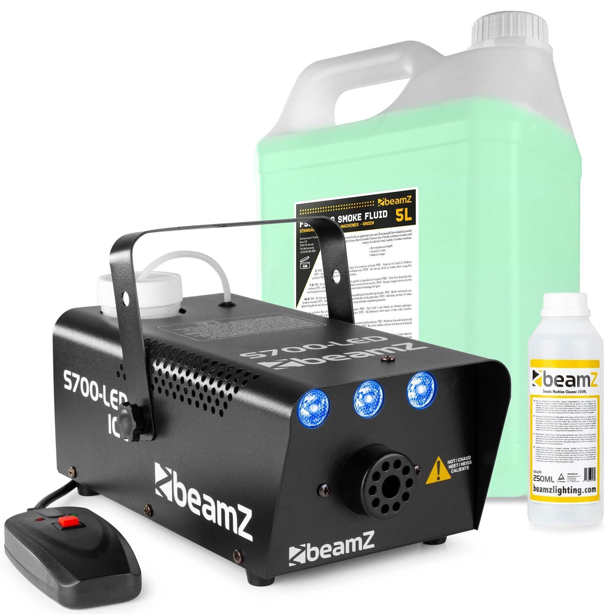 BeamZ S700LED ICE Nebelmaschine mit Lichteffekt 700 Watt inkl. 5 Liter Nebelfluid + Reiniger, Rauchmaschine mit LED, Fog Machine, Kabelfernbedienung, für DJs, Hauspartys, Hochzeiten, Veranstaltungen