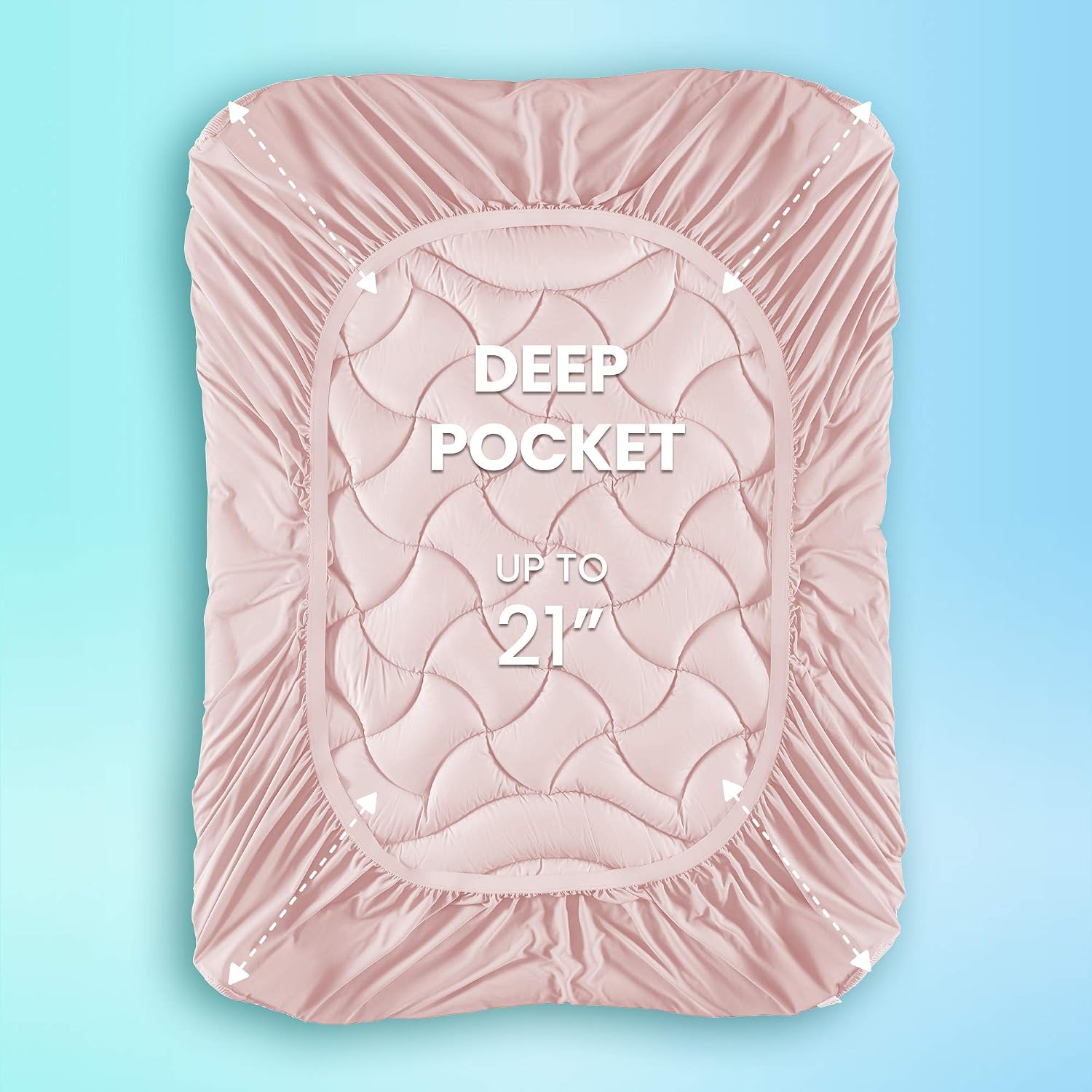 SLEEP ZONE Cooling Twin Mattress Topper for Single Bed, Premium Zoned Quilted Mattress Pad, Fitted Mattress Protector Cover, Machine Wash Durable, Deep Pocket 8-21 inch, Light Pink, Twin