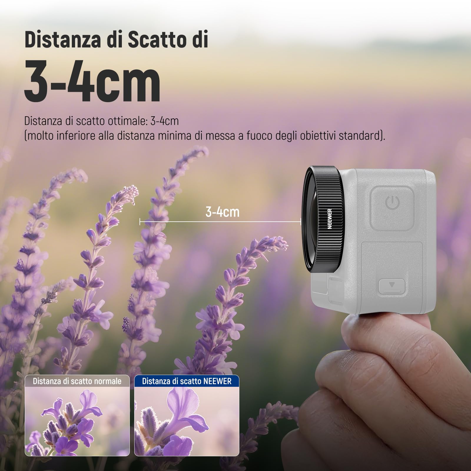 NEEWER Obiettivo Macro Compatibile con DJI Osmo Nano/Action 5 Pro/4, Ingrandimento 2X, 2 Elementi in 1 Gruppo Distanza Focale 3-4cm, Accessori per Fotografia Ravvicinata, Non Impermeabile, LS-68