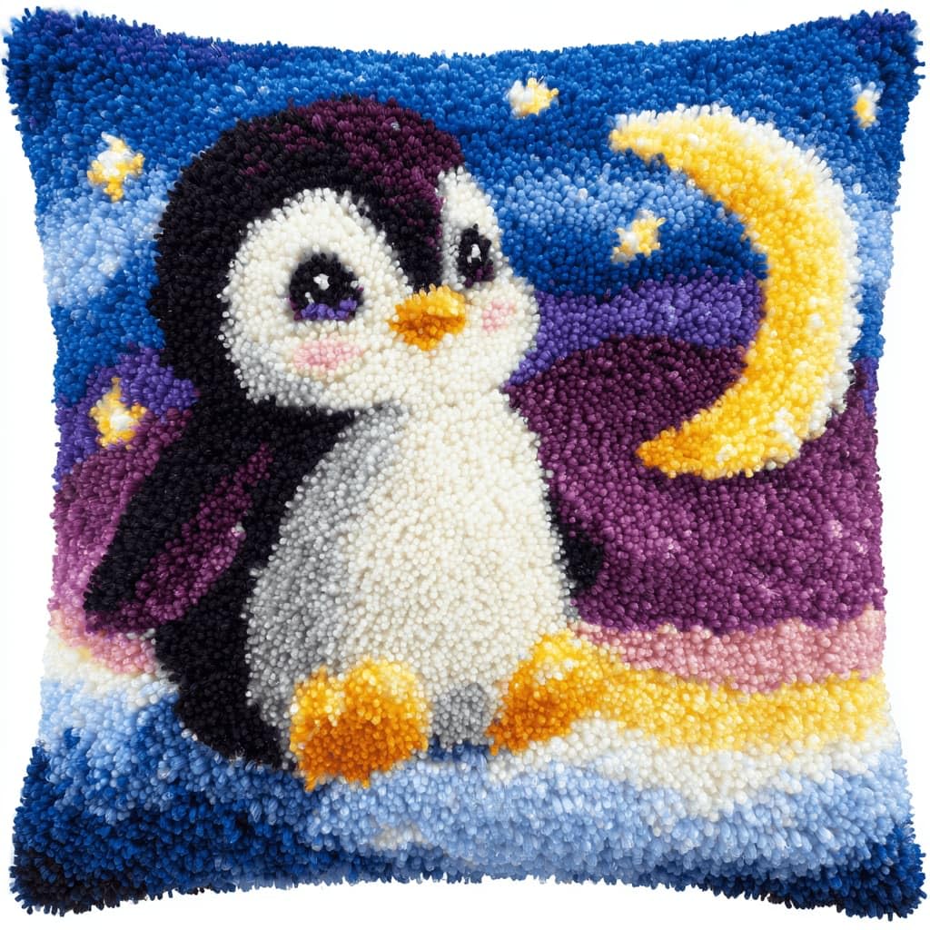 Kitquiver Latch Hook Kits for Adults Beginners-Penguin Pre-Printed Mesh Latch Hook Rug Kits Craft Cushion Set for Home Sofa Decoration 17X17 in. DIY Gift for Mom