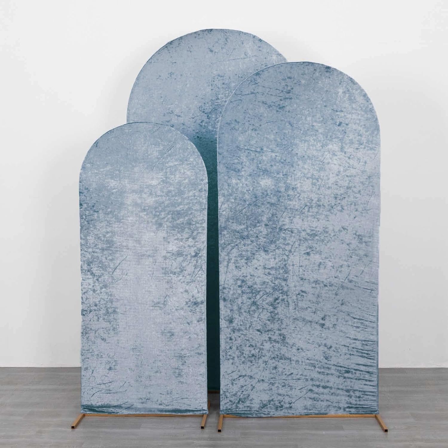 Efavormart Set of 3 Dusty Blue Crushed Velvet Chiara Wedding Arch Covers for Round Top Backdrop Stands - 5ft, 6ft, 7ft