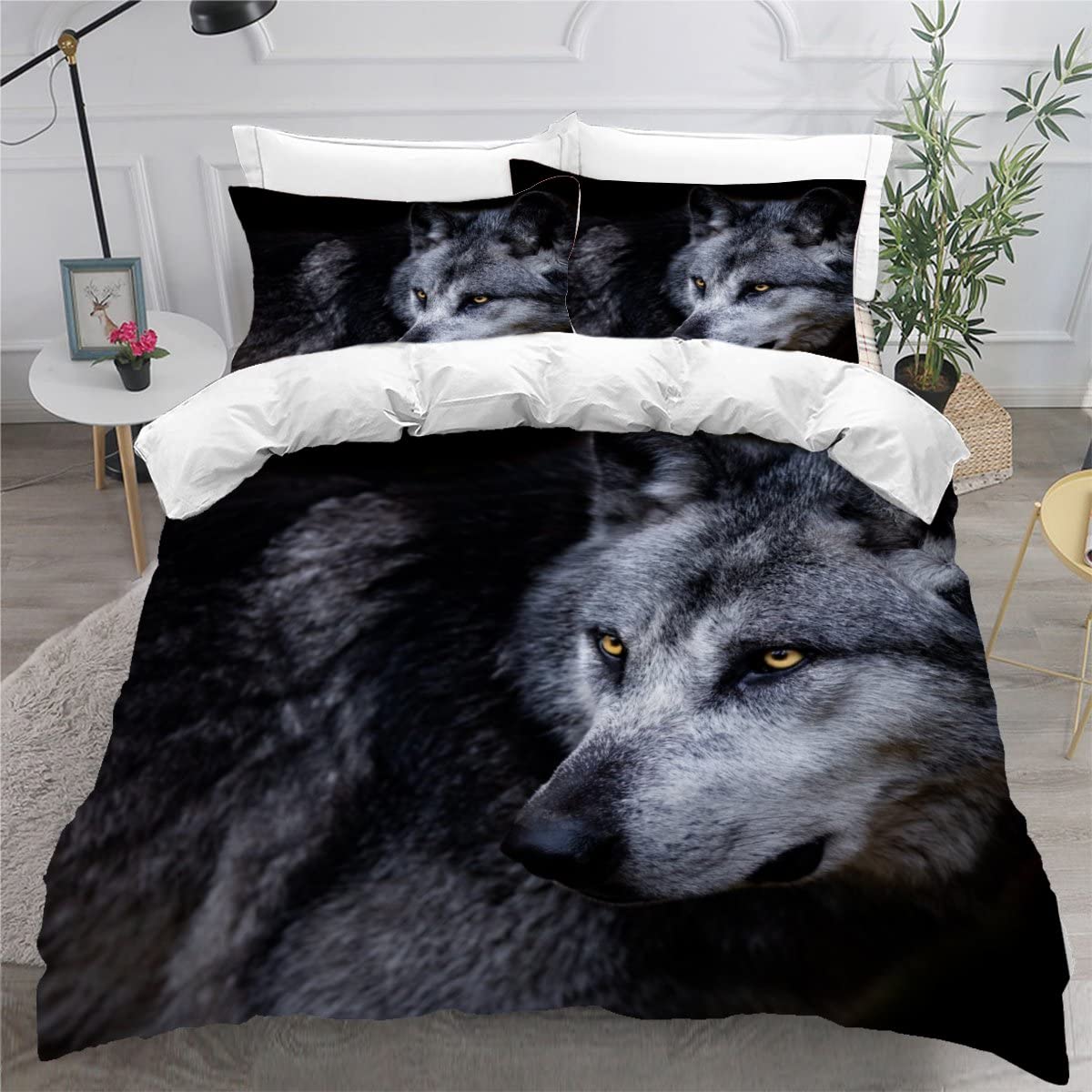Housse de couette loup 200x200 cm avec 2 taies d'oreiller 3D