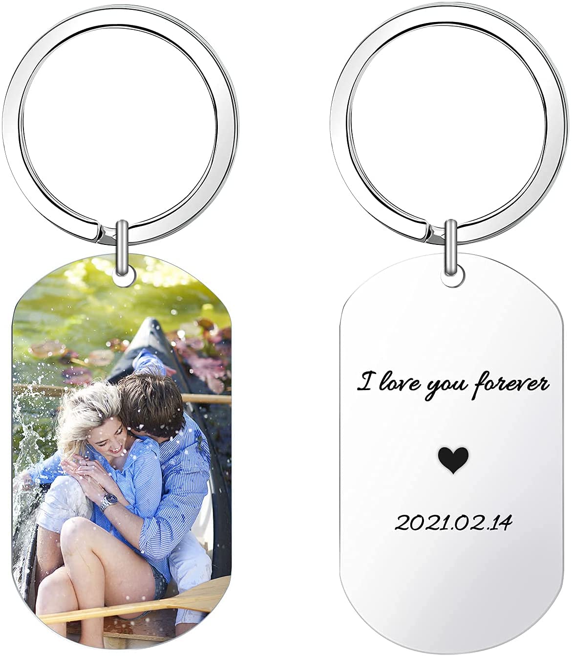 Dinikally Personalised Men's and Women's Colour Dog Tag Keychain Pendant Personalised Custom Engraving Photo/Date/Text Keychain Pendant
