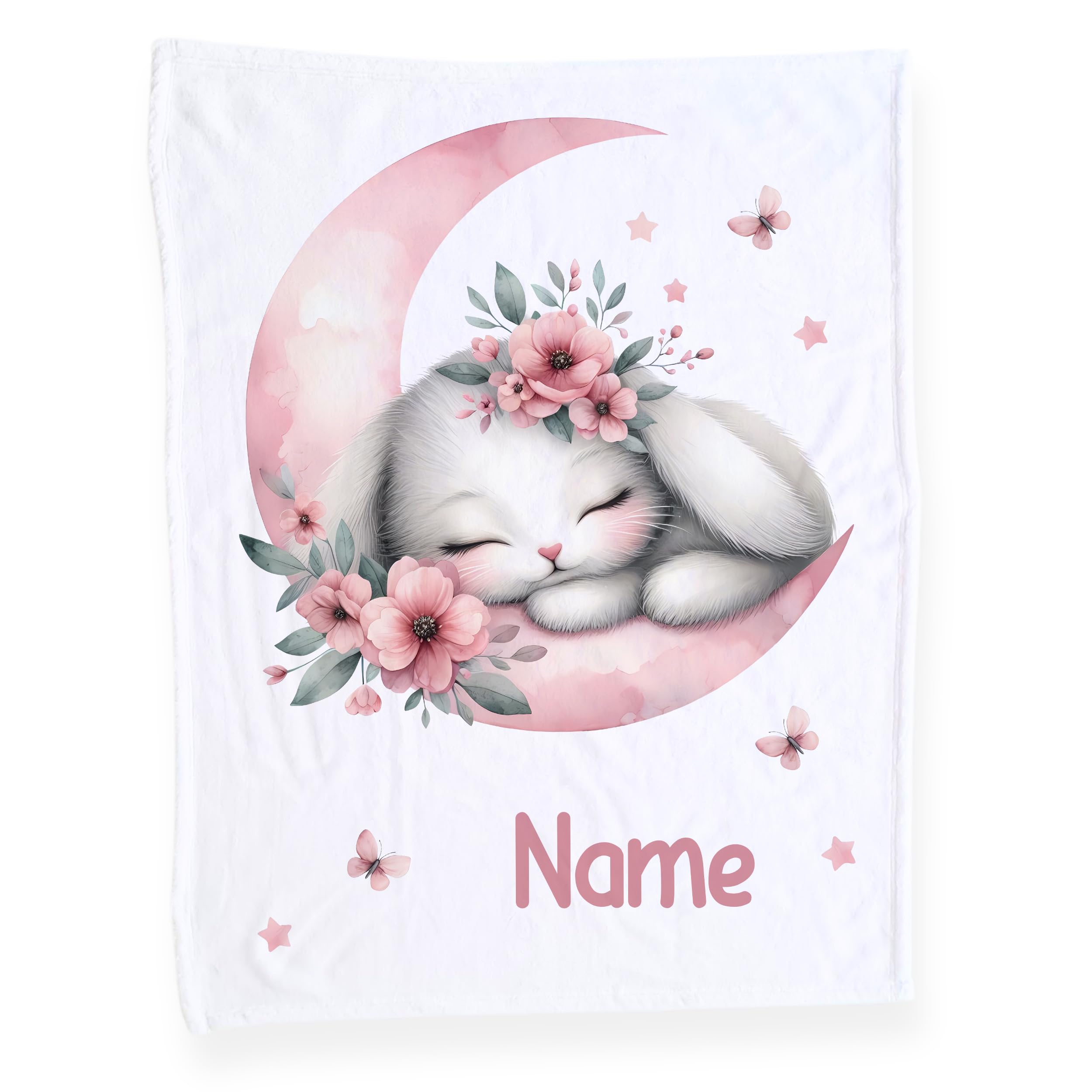 GRAZDesign Babydecke mit Namen, Weiche Kuscheldecke Hase, Schmusedecke zur Geburt als Geschenk für Mädchen