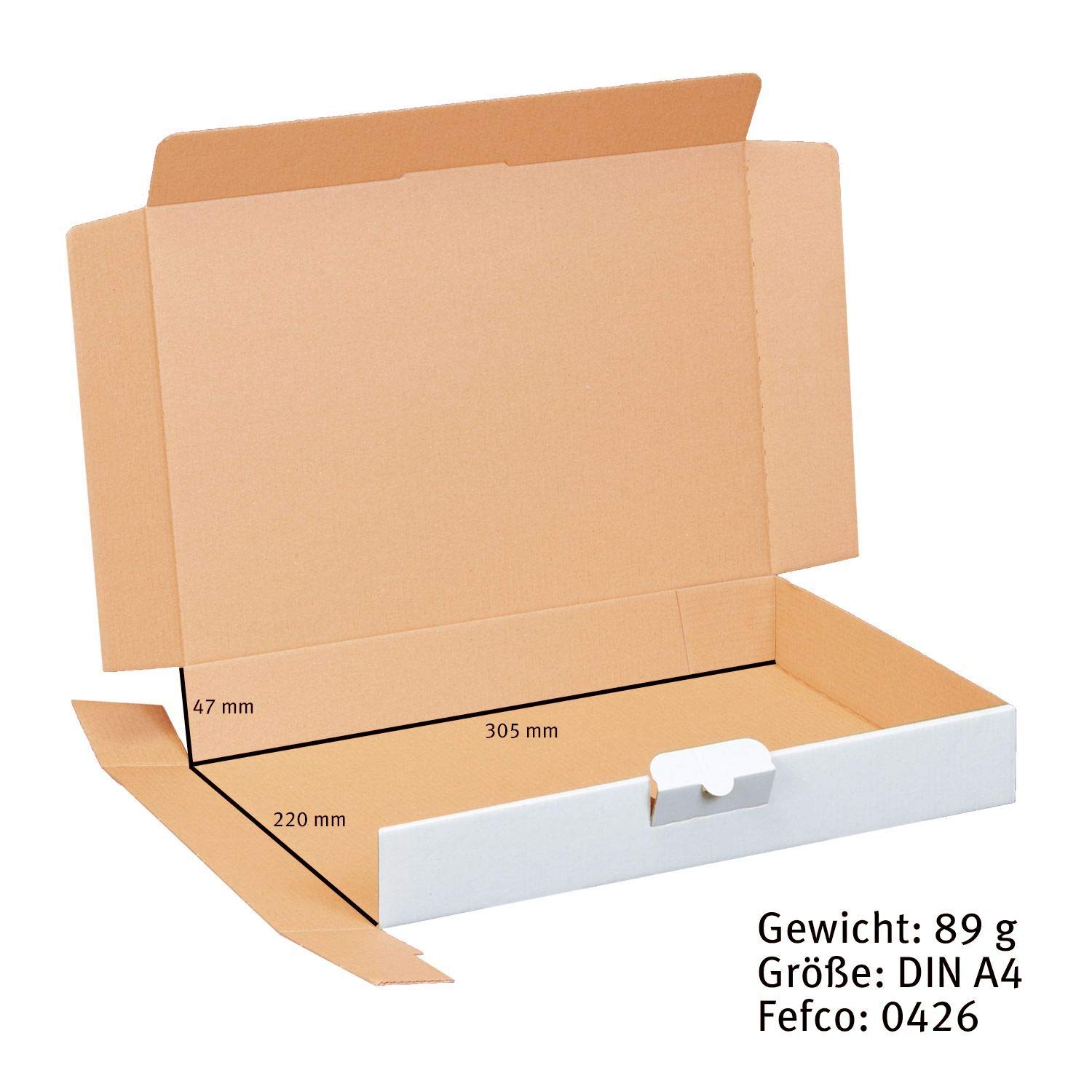 smiley pack Maxibriefkarton DIN A4 320 x 225 x 45 mm – weißer stabiler Versandkarton mit Steckverschluss, passend für DHL Maxibrief, Warensendung & Büchersendung (25 Stück)