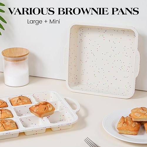 Miniatura 9 de 2 moldes para brownie con divisores de silicona antiadherentes, mini moldes individuales individuales para magdalenas cuadradas de 12 tazas