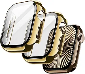 JETech Plated Case with Screen Protector for Apple Watch Series 11/10 42mm, Metallic Luster Design, Overall Protective Cover, Built-in Tempered Glass Film High Sensitivity, 2 Pack (Gold)