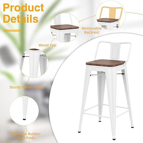 Miniatura 35 de Yongchuang - Juego de 4 taburetes de barra de metal (parte superior de madera, espalda baja) Negro -,Crema Blanco,Blanco