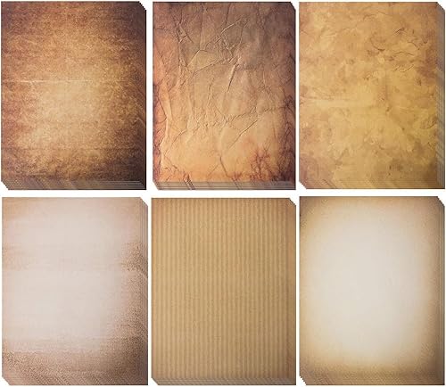 Miniatura 6 de 120 papeles envejecidos, papeles vintage de aspecto antiguo con diseños clásicos de papel envejecido, seis diseños únicos de papel antiguo, papel de