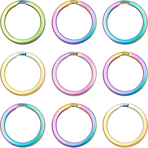 Pandahall - 10 llaveros de acero inoxidable de 0.630 pulgadas (0.630 in), redondos, planos, redondos, con cierre dividido, multicolor, para el