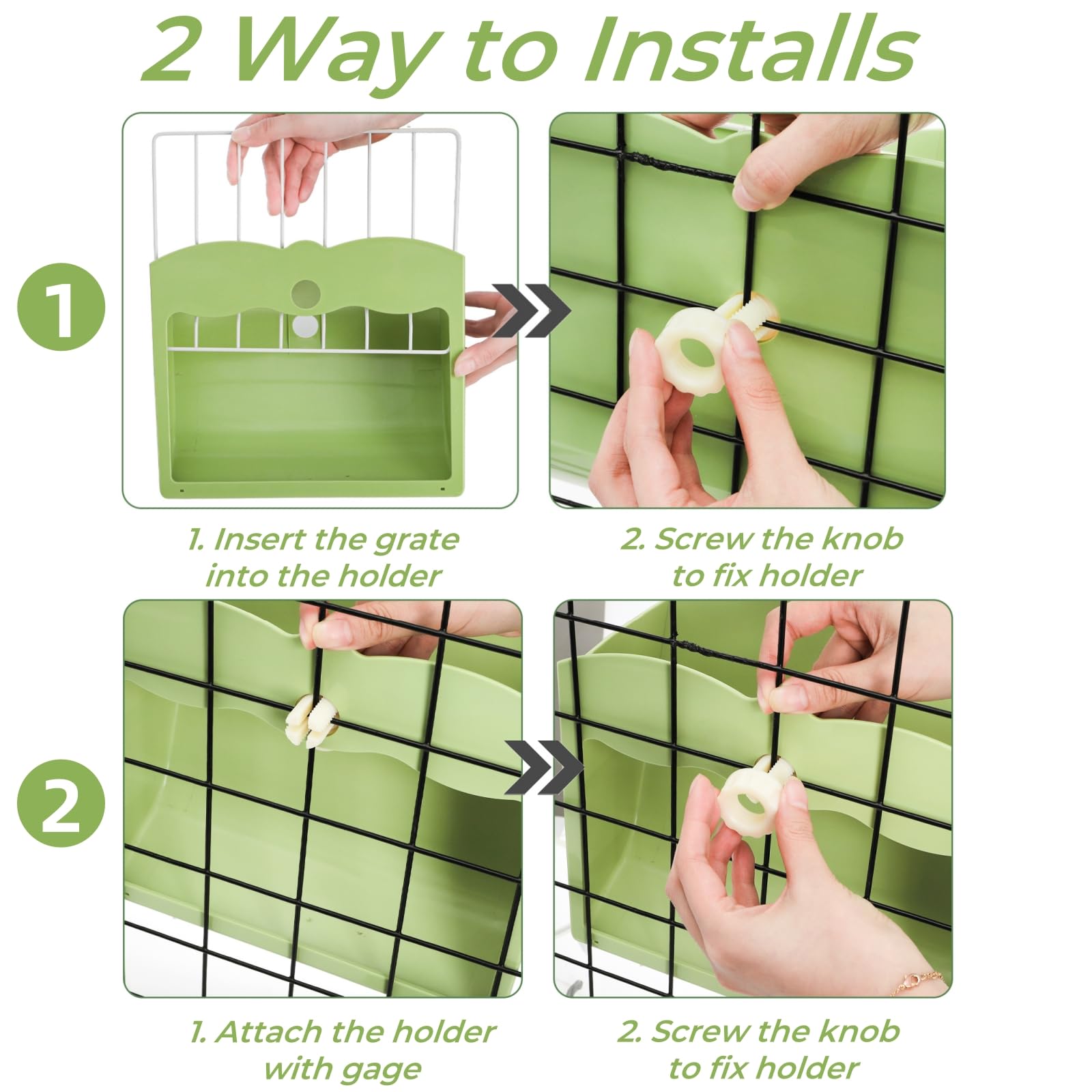 2 Packs Rabbit Hay Feeders, 120 OZ Bunny Grass Holder with Grate, Heavy -Duty Plastic Hanging Guinea Pig Feeding Rack with Adjustable Knob, Less Wasted Food Manager Dispenser for Small Animals - image 3