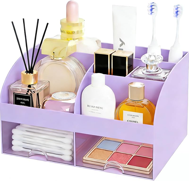 Organizador de maquiagem DIRZHX com 6 compartimentos e 2 gavetas, roxo