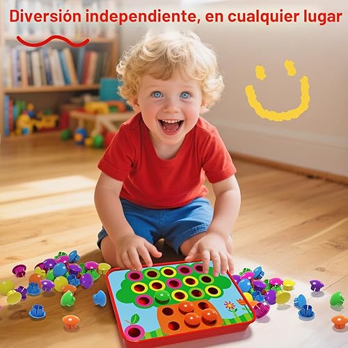 Vista 5 de Botón de color de arte coincidencia de mosaico AMOSTING, pegboard aprendizaje temprano juguetes educativos para niños y niñas