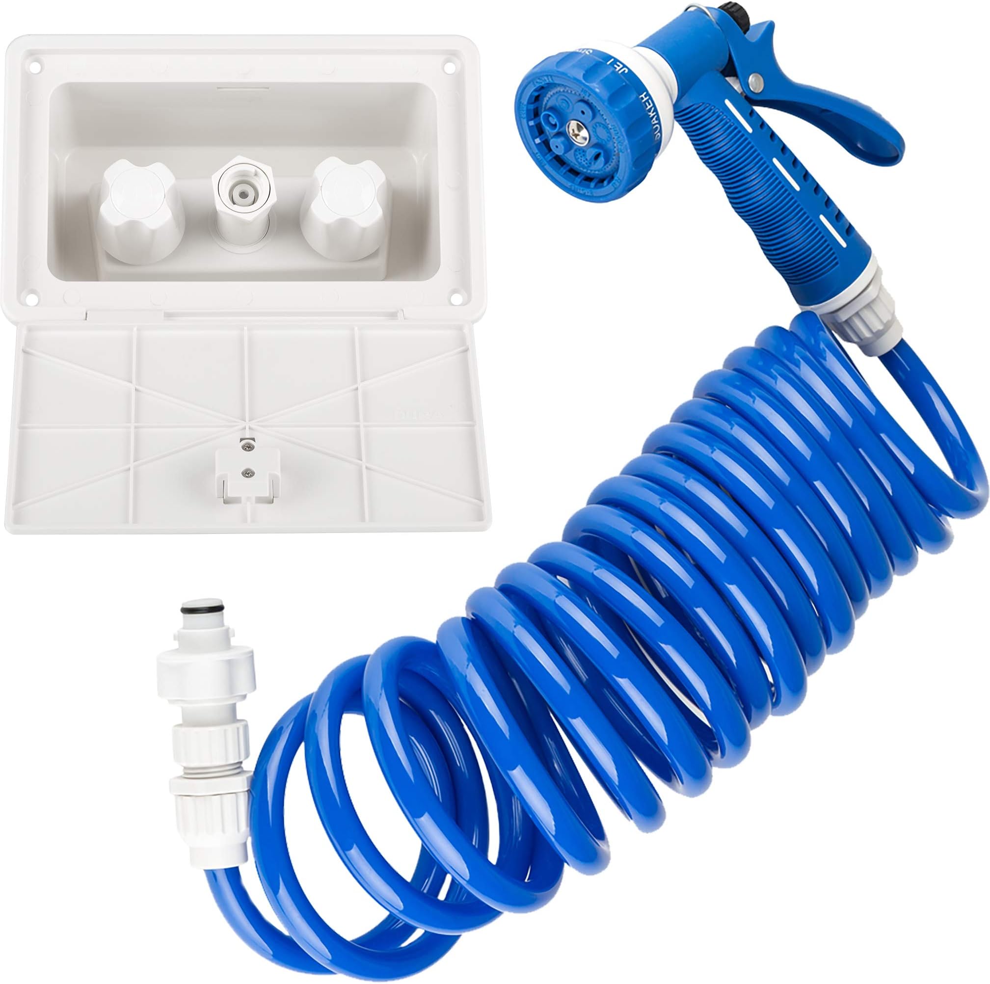 Dura Faucet DF-SA189-WT RV Exterior Quick Connect Detachable Sprayer, Hose, Port, Spray Box Kit (White)