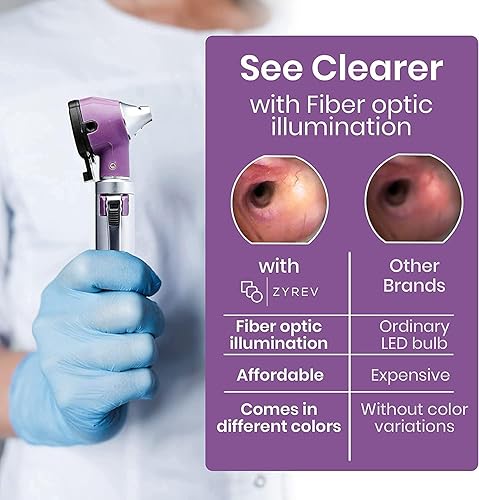 Miniatura 6 de Zyrev ZetaLife - Juego de otoscopio con 50 puntas de espécula desechables adicionales, color morado