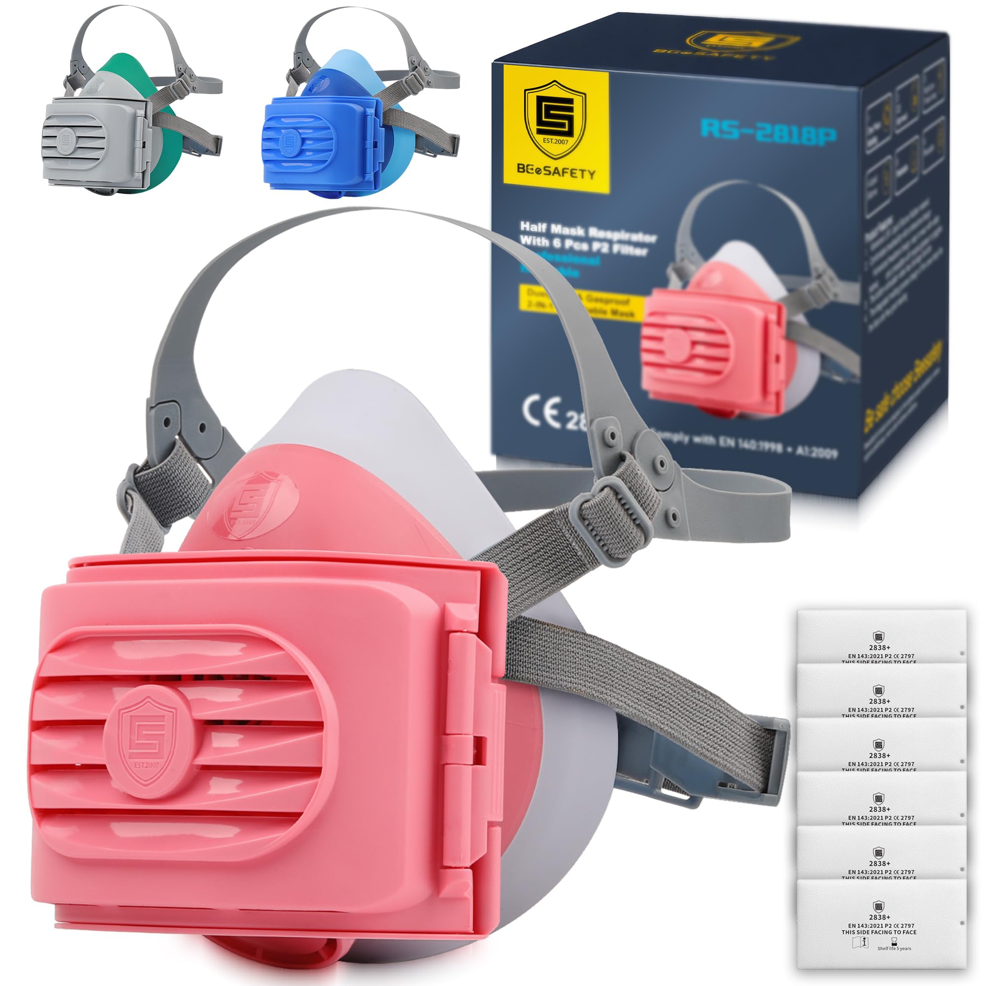 Half Face Reusable Respirator with 6 Filters