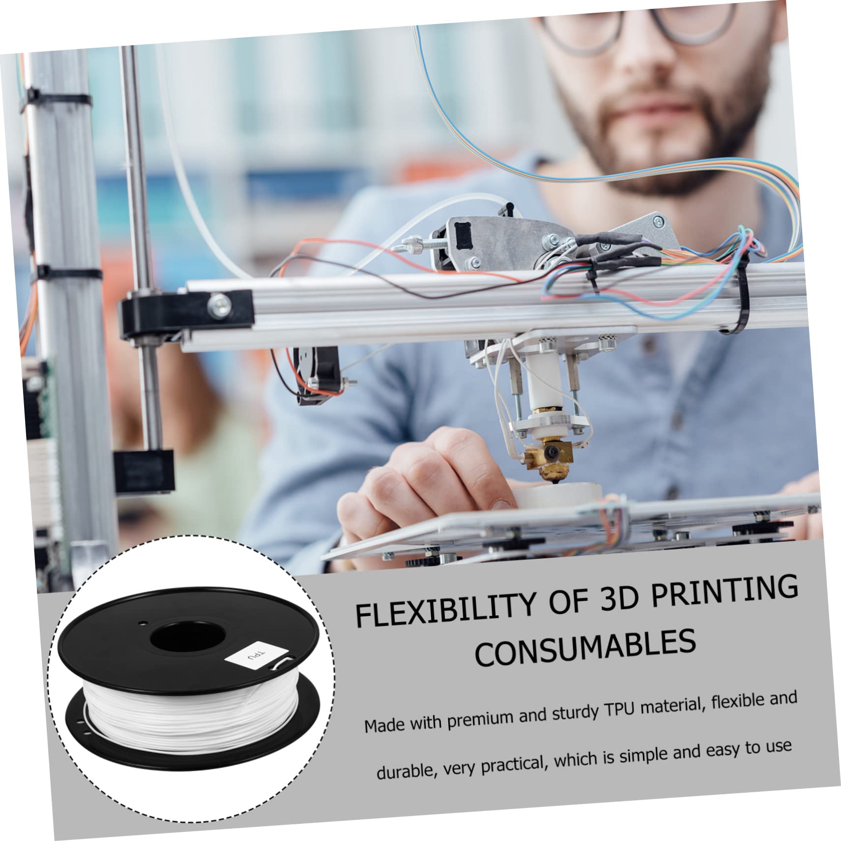 PRETYZOOM Filamento Flexible de Tpu 1.75mm para Impresora 3d, Blanco, 0.8kg, sin Burbujas, Resistente Larga Duración