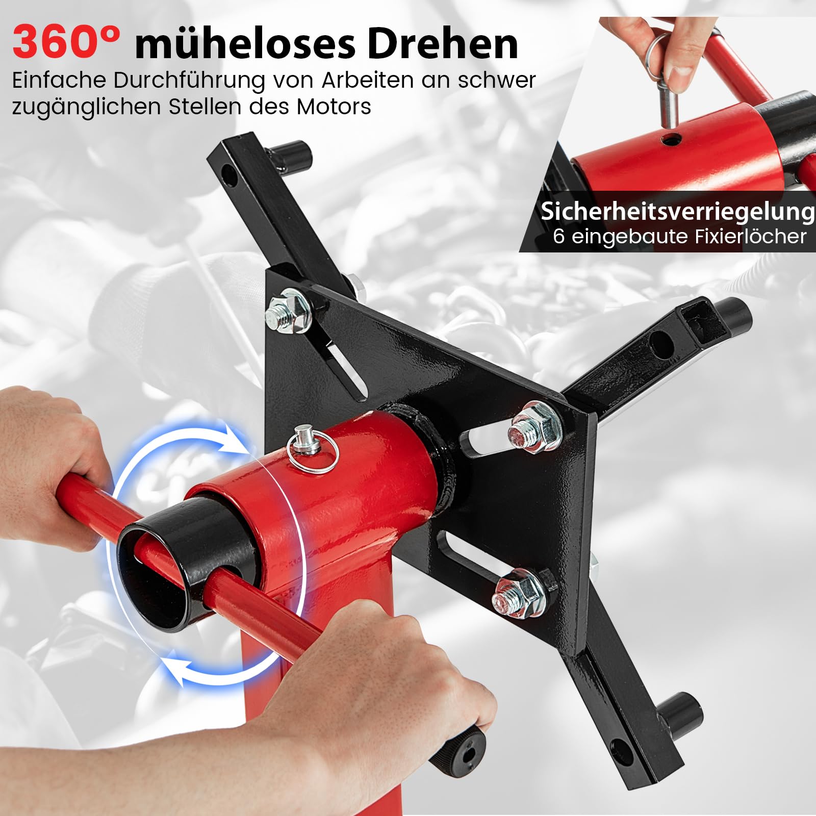 GOPLUS Podnośnik hydrauliczny z 680 kg nośności, podnośnik z obrotową głowicą o 360 stopni, 4 regulowanymi ramionami, 4 rolkami i antypoślizgowym uchwytem, podnośnik do garażu i warsztatu, czerwony