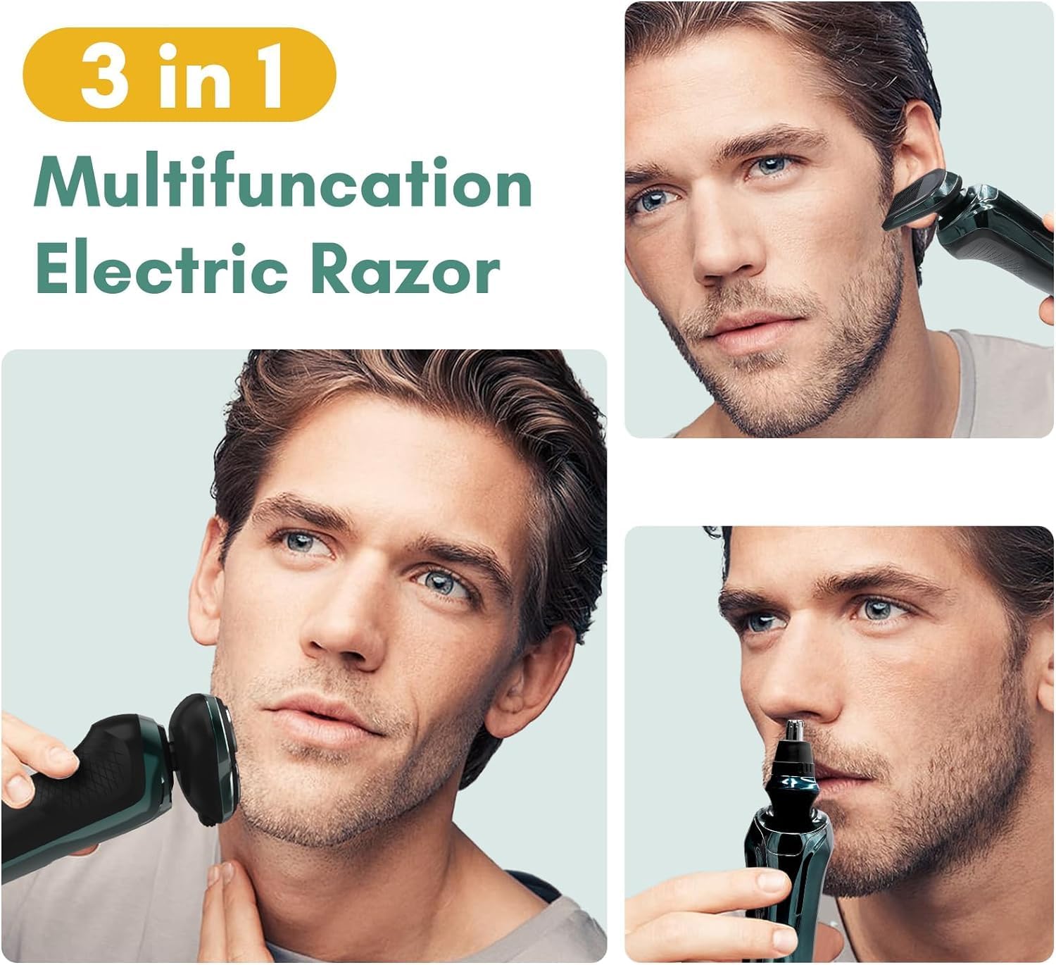 JIAABCHOMO Electric Shaver with 3 interchangeable heads