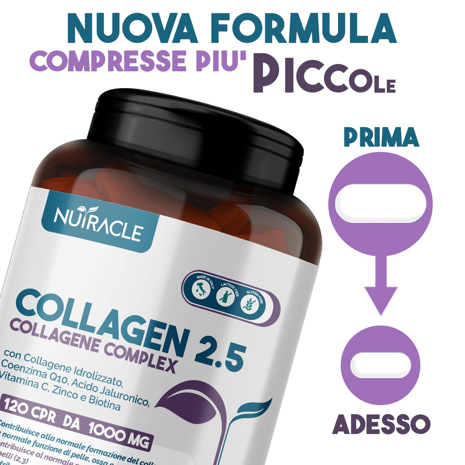 Collagene Idrolizzato Verisol® 2500 mg + Acido Ialuronico + Coenzima Q10 - Integratore Pelle, Capelli e Ossa con Biotina, Zinco e Vitamina C - 240 compresse, Nutracle