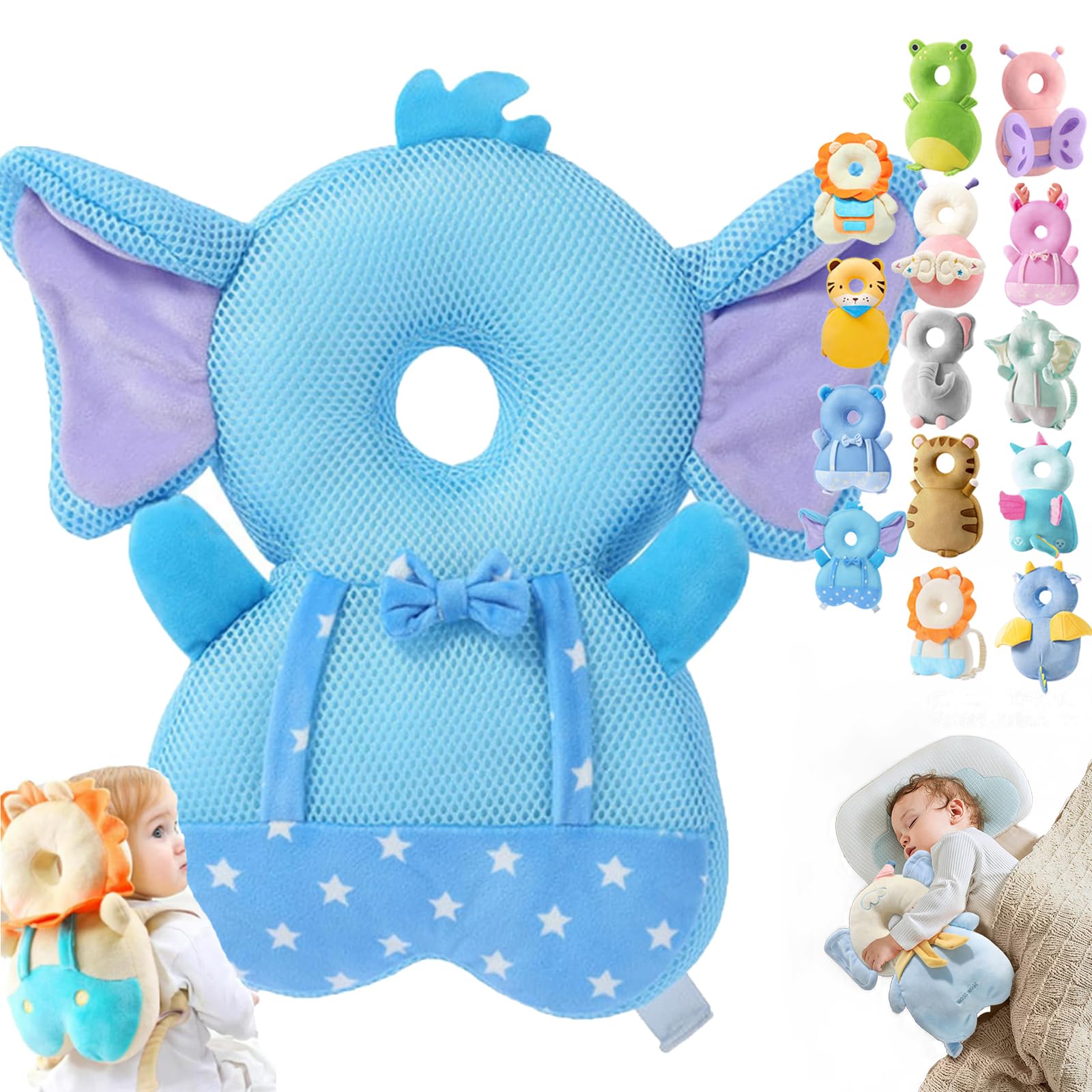 Wonder Baby Head Protector Backpack - Fall Protection Pillow for Walking (Star Elephant)