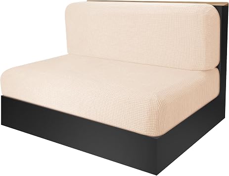RunNico RV Dinette Cushion Covers-Elastic Camper Cushion Slipcovers-Stretchable Loveseat Sofa Furniture Protector for RV Camper Car Bench 1 Backrest Cover & 1 Bench Cover Beige