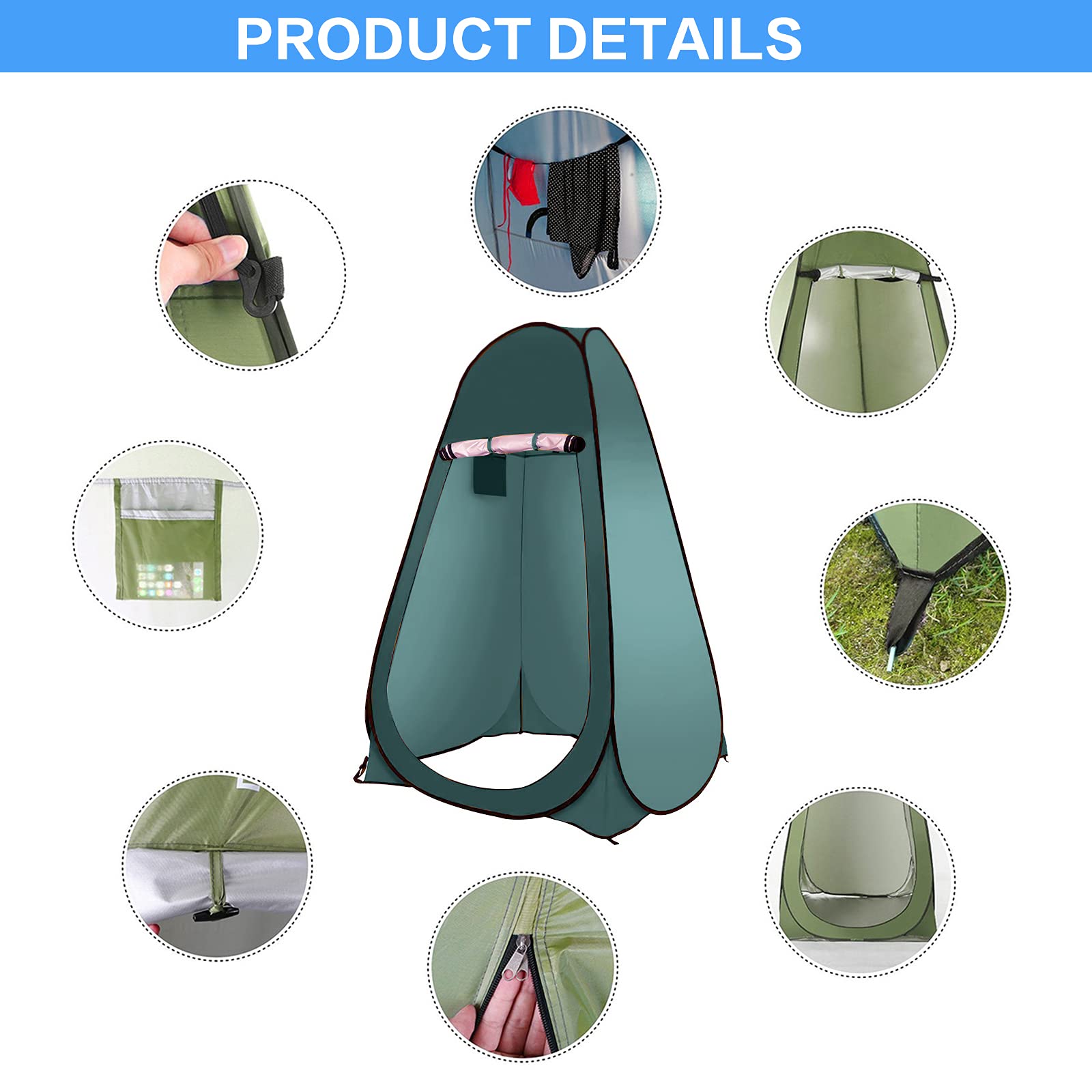Tienda de ducha emergente portátil refugio privacidad con bolsa transporte verde