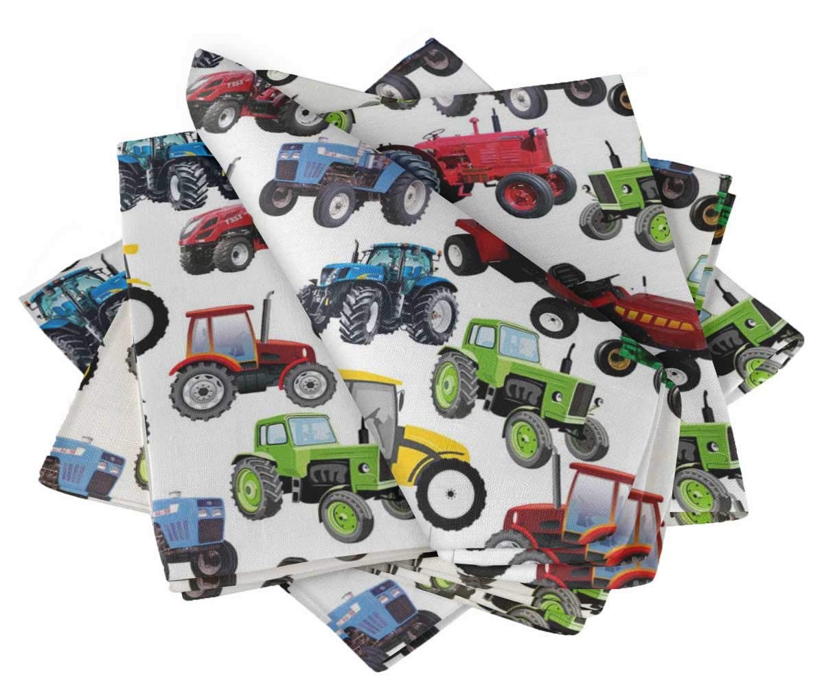 Serviettes lin lavables tracteur blanc 20x20 lot de 6