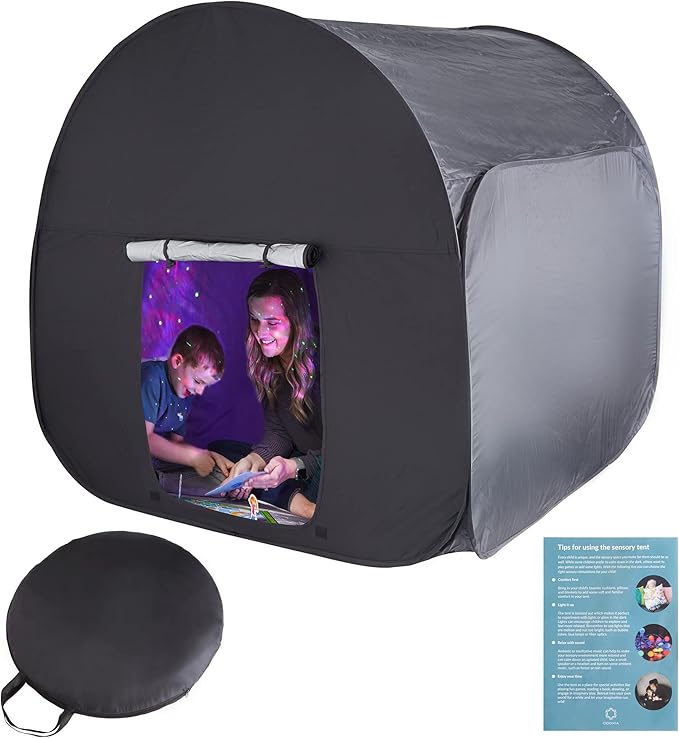 Kids Pop Up Sensory Tent & Tunnel Set - 3 Piece Blackout Play Space For Autism & ADHD