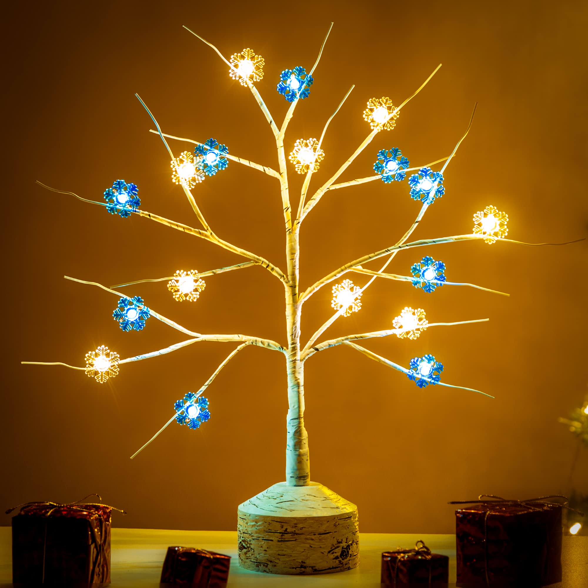 Christmas Lighted Birch Tree for Tabletop, 18 LED Battery Operated